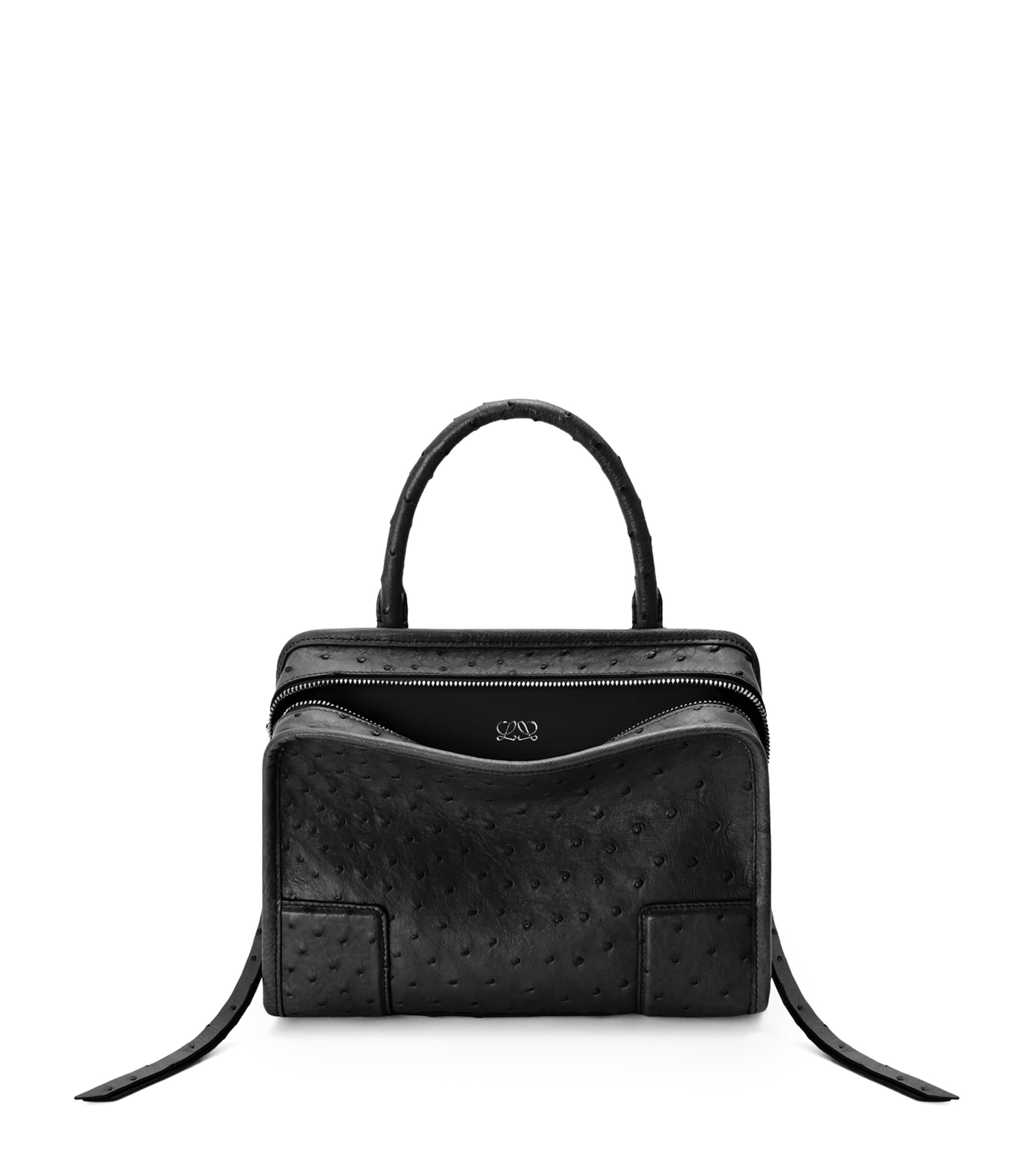 LOEWE Small Ostrich Leather Amazona 180 Top-Handle Bag Black