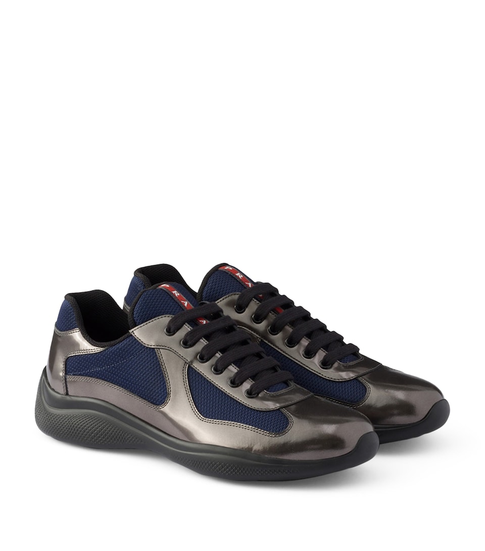 Prada Leather-Mesh America's Cup Sneakers Grey