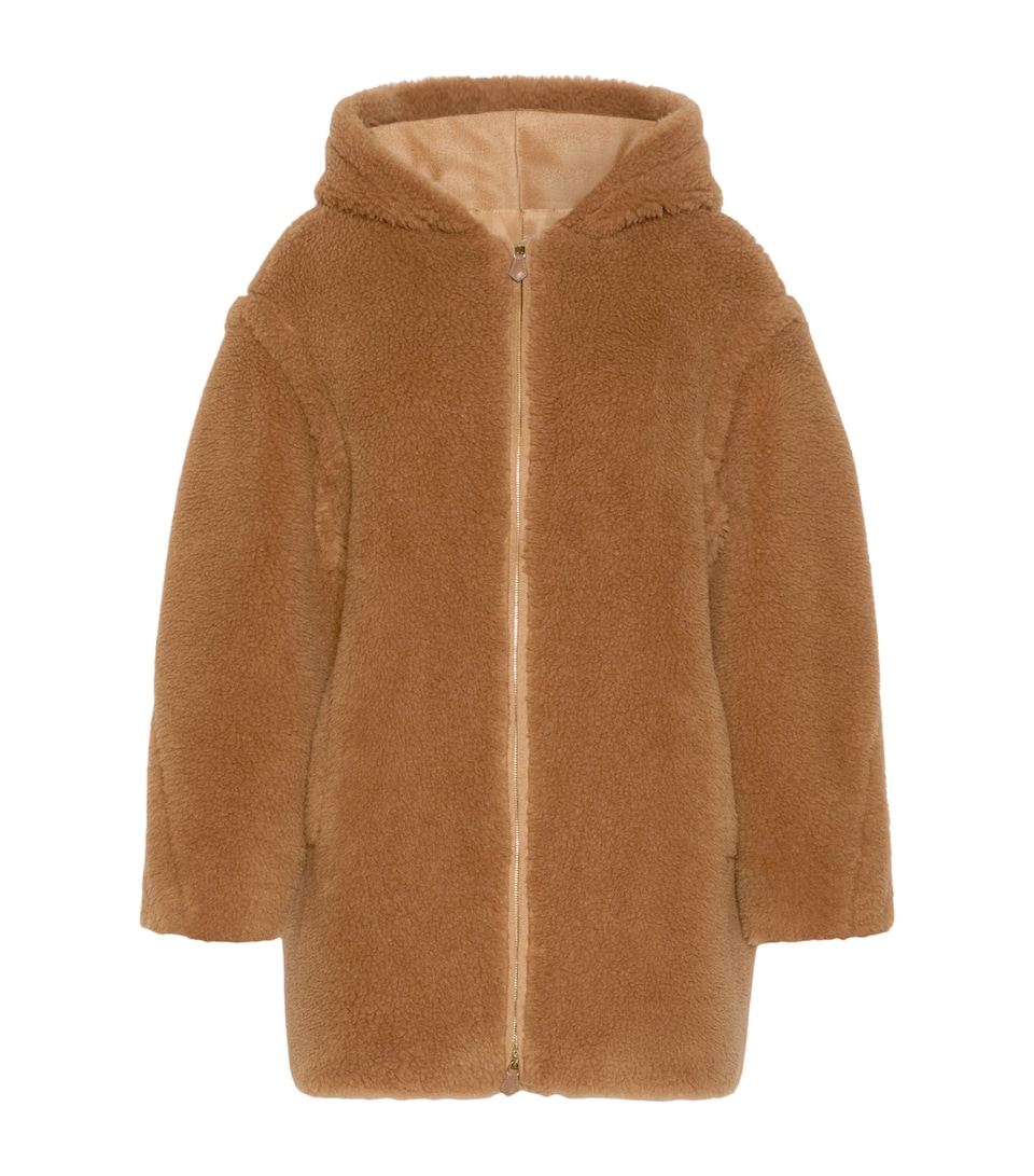 Max Mara Womens Camel-Silk Hooded Coat Camel