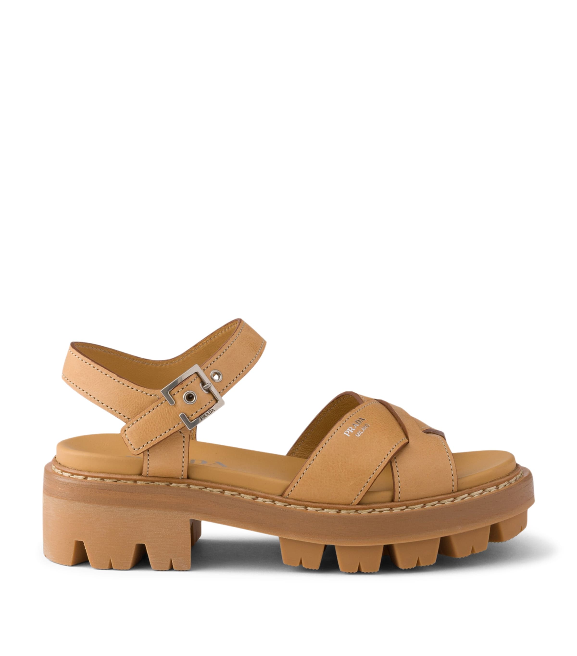 Prada Lambskin Platform Sandals 55 Neutral