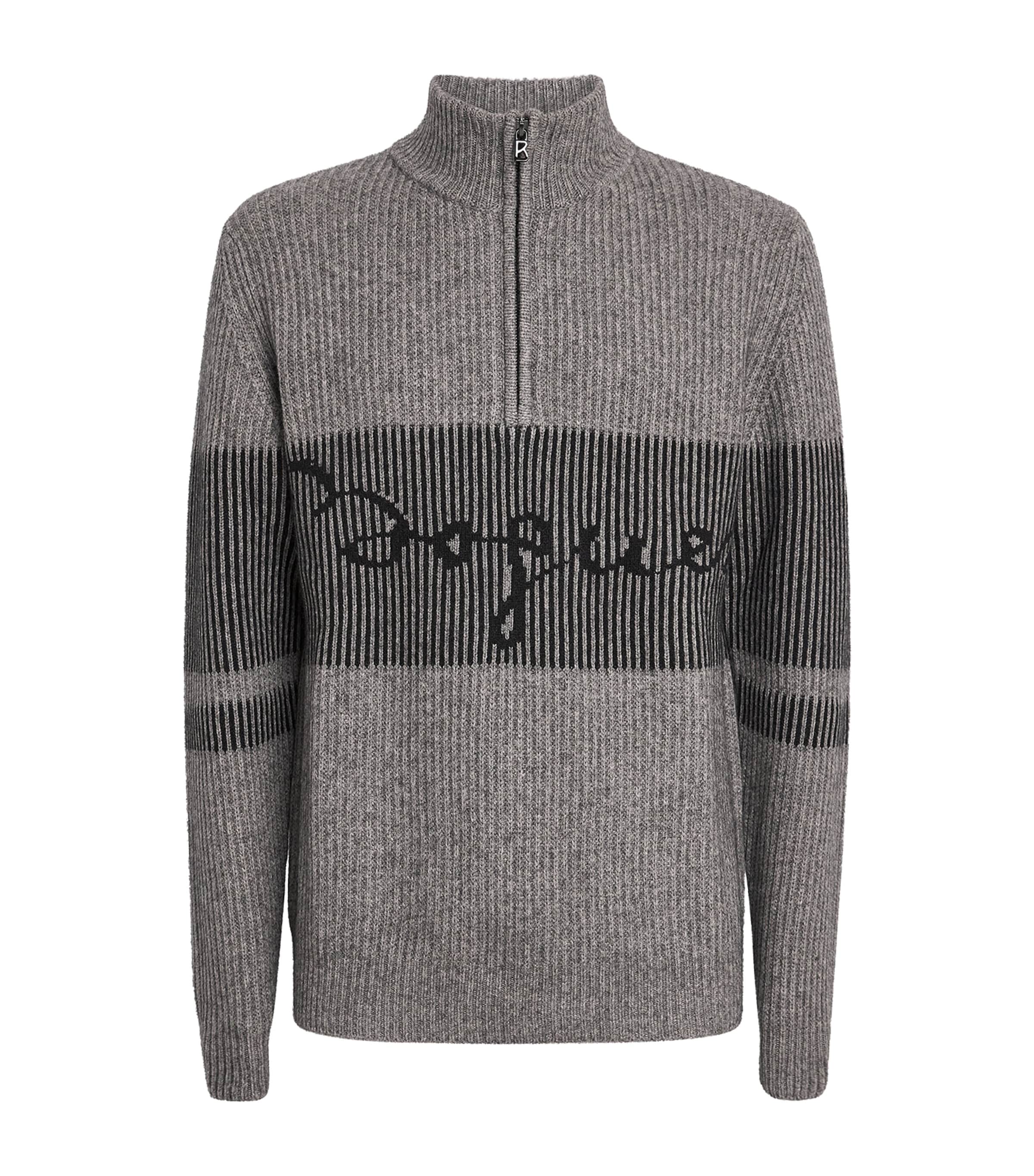 Bogner Mens Yak Wool Quarter-Zip Loris Sweater Grey Melang