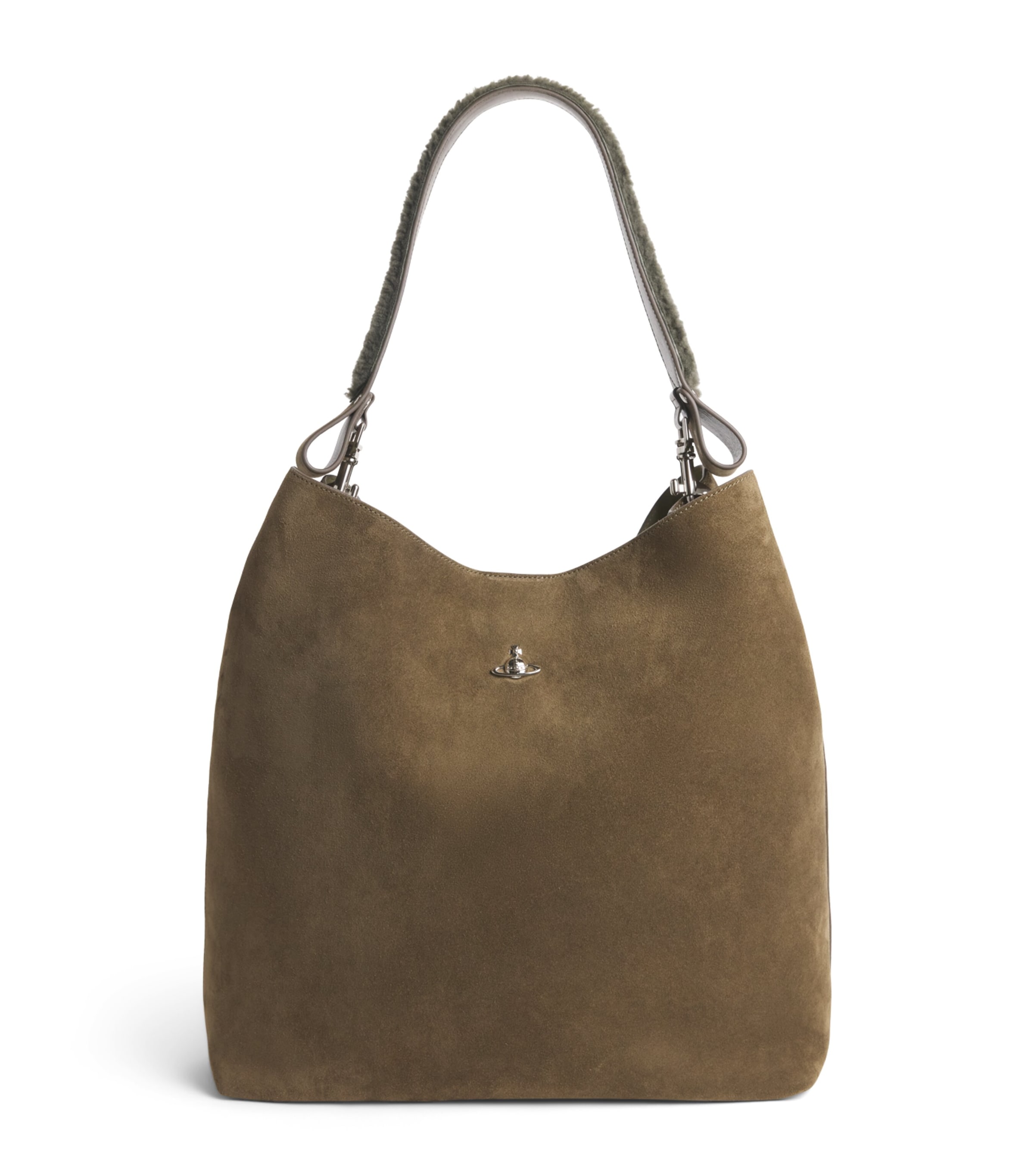 Vivienne Westwood Large Suede Lottie Shoulder Bag Khaki