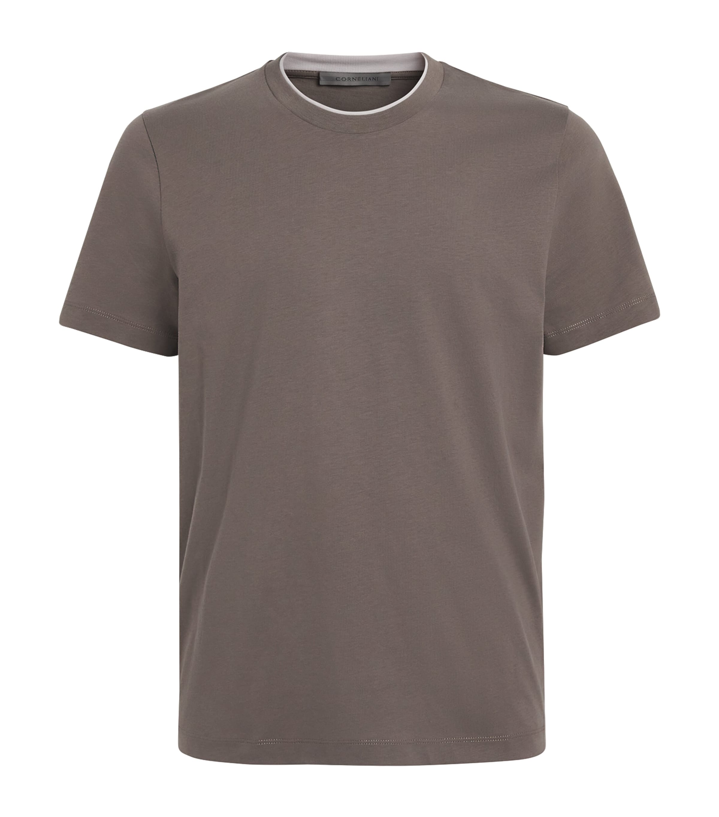 Corneliani Mens Cotton Double-Neckline T-Shirt Brown