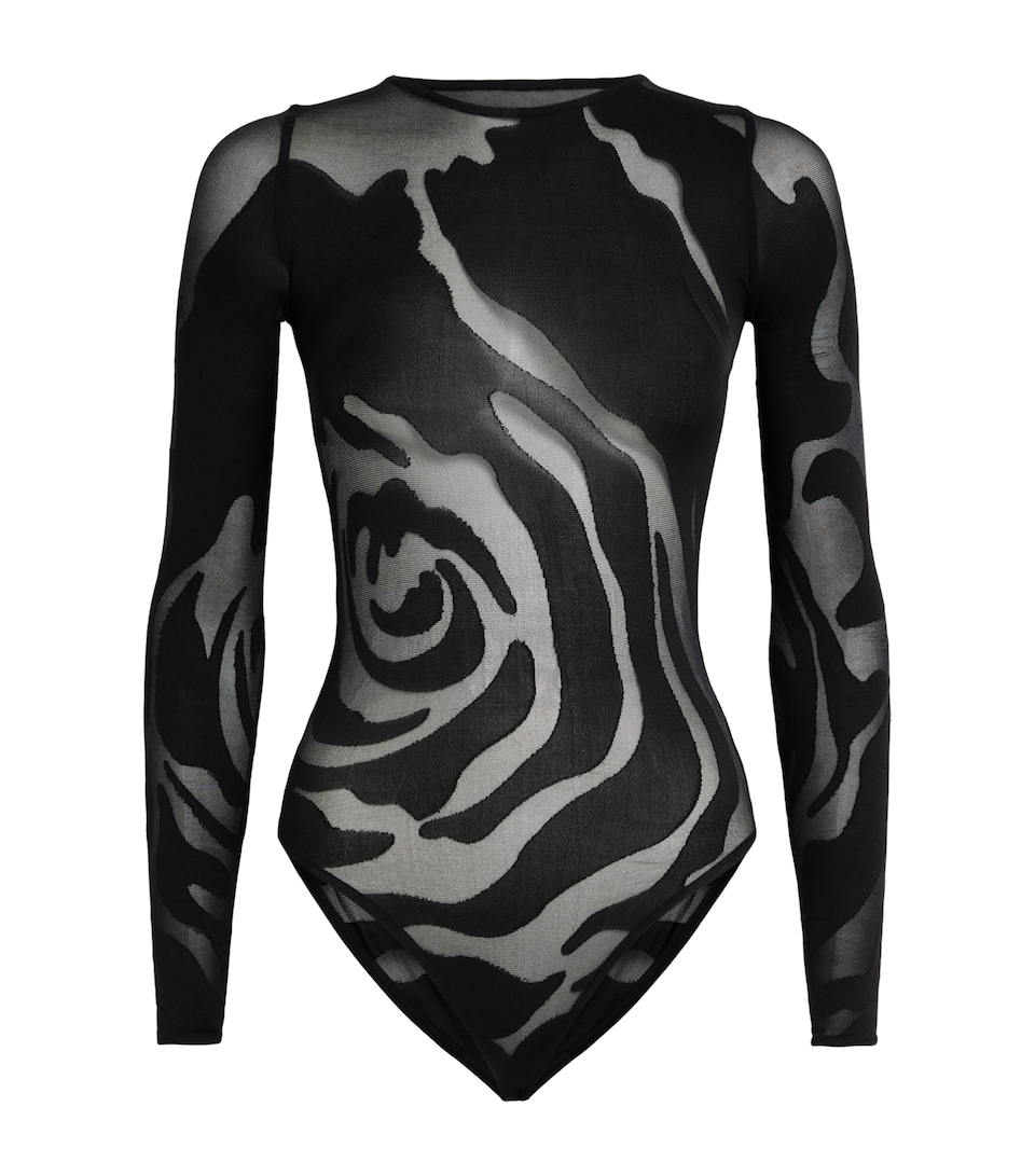 Wolford Sheer Rose Shadow Bodysuit Black Black
