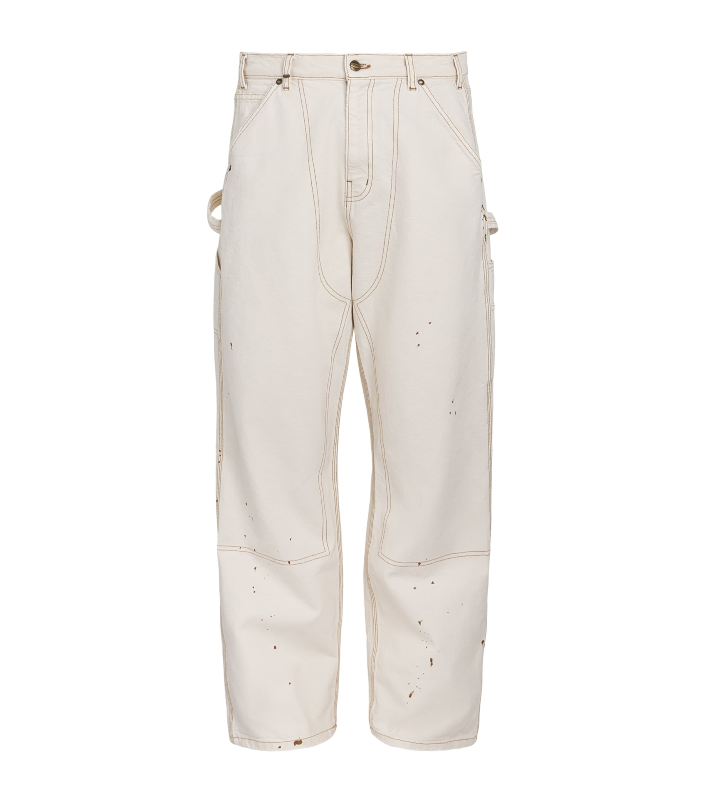 Cherry Los Angeles Mens Cotton Paint Splatter Carpenter Trousers Vintage White
