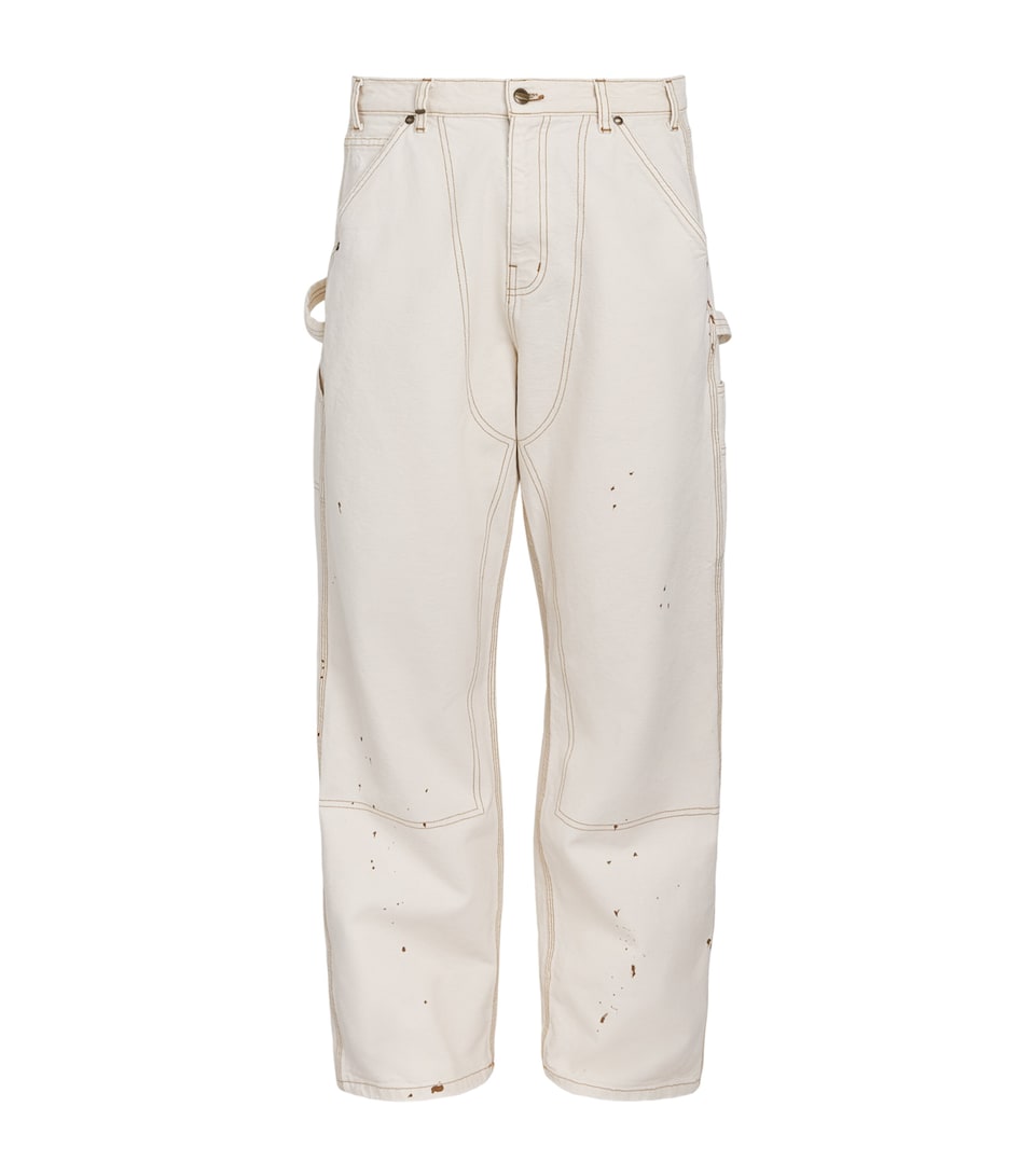Cherry Los Angeles Mens Cotton Paint Splatter Carpenter Trousers Vintage White