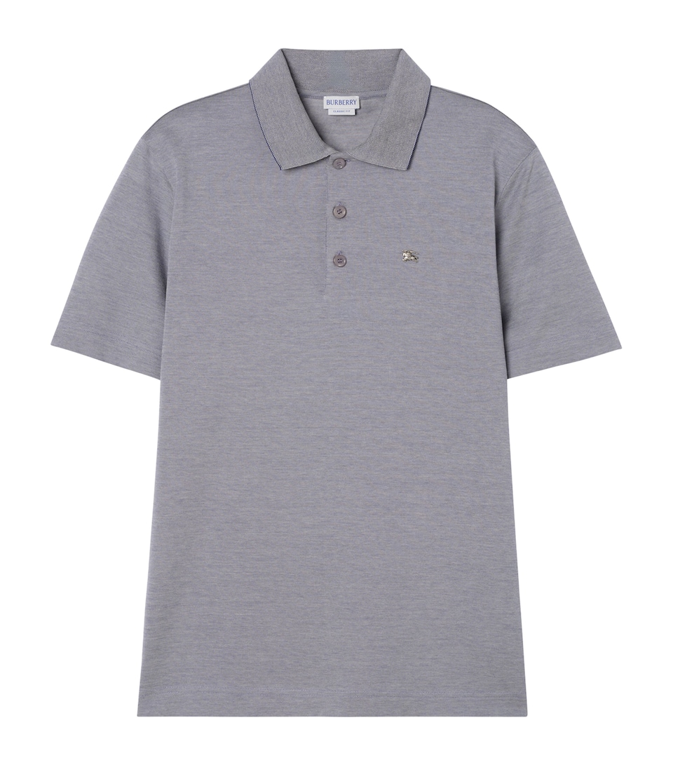 Burberry Mens Cotton Metallic EKD Polo Shirt Earl Grey Melange