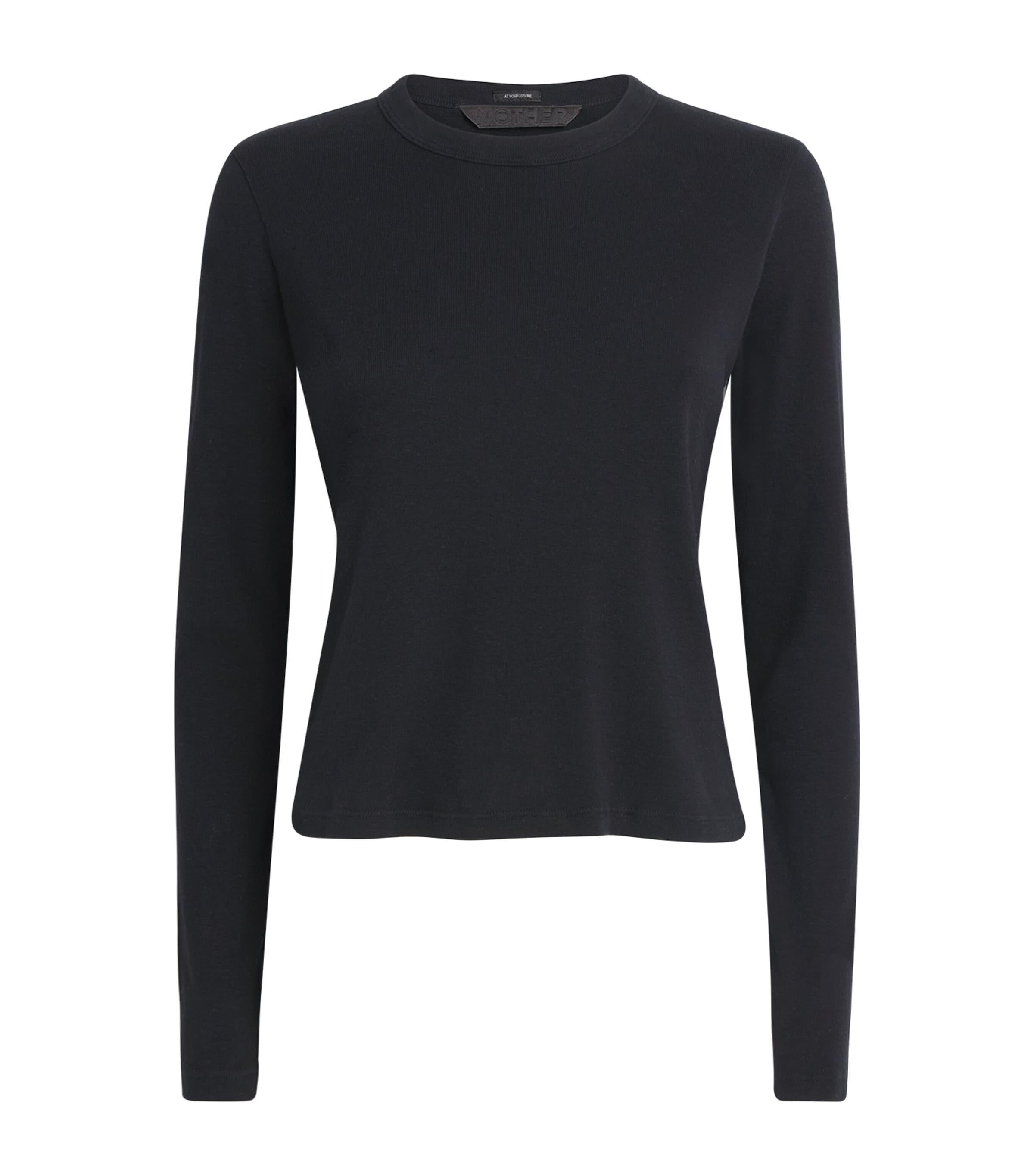 MOTHER Womens Cotton Itty Bitty Long-Sleeve T-Shirt Black Blk