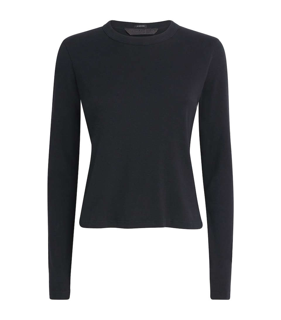 MOTHER Womens Cotton Itty Bitty Long-Sleeve T-Shirt Black Blk