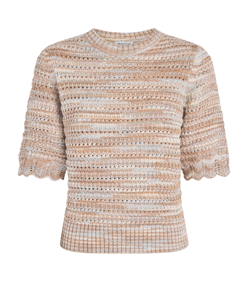 Veronica Beard Womens Cotton-Blend Short-Sleeve Sweater Beige Multi
