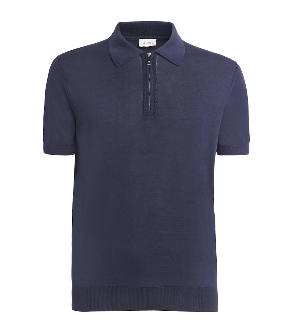 Silk-Cotton Half-Zip Polo Shirt