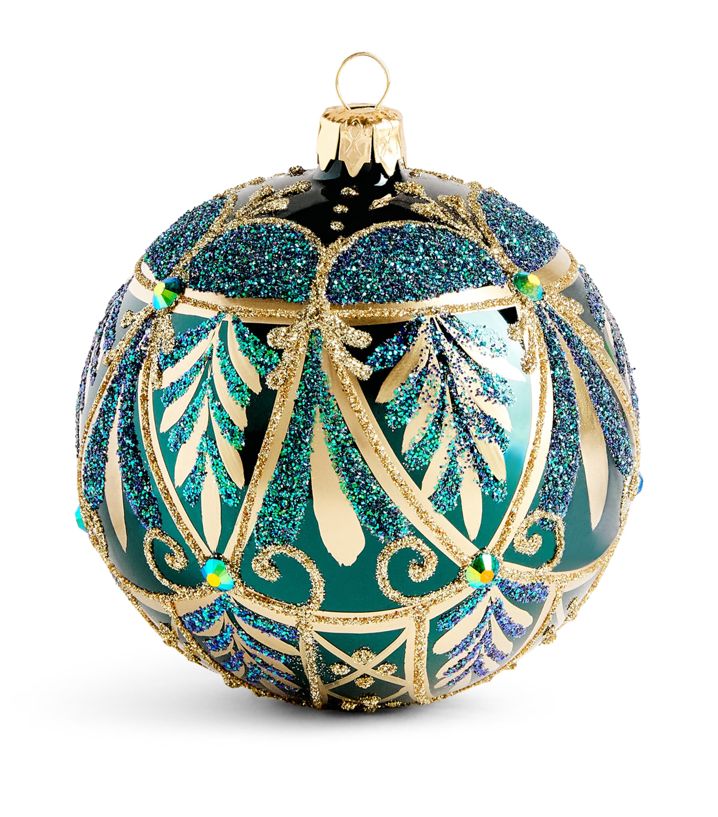 Harrods Glitter Leaf Pattern Bauble Bottle Green