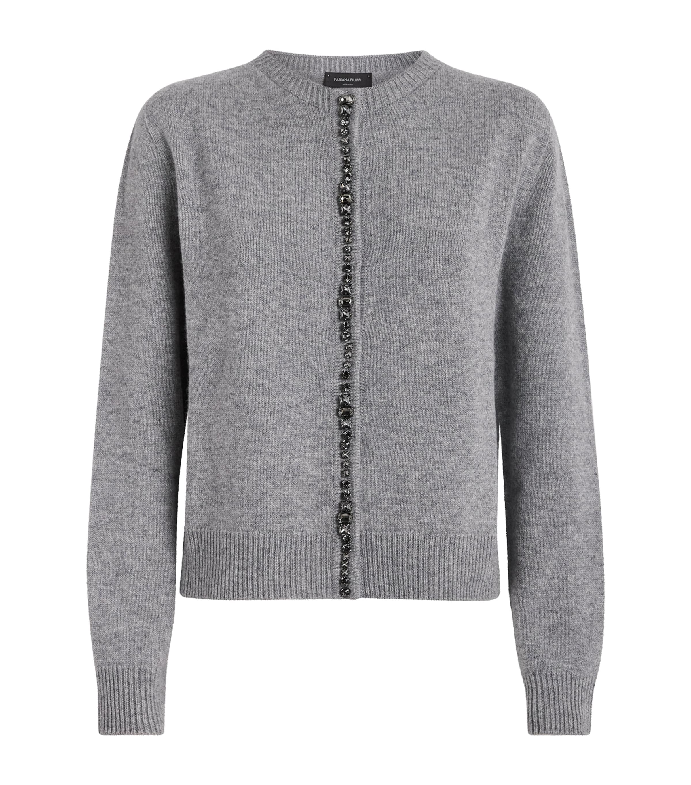 Fabiana Filippi Womens Virgin Wool-Silk-Cashmere Embellished Cardigan Roccia