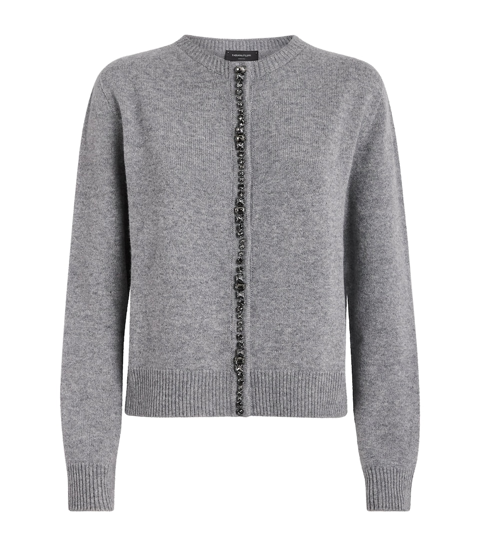 Fabiana Filippi Womens Virgin Wool-Silk-Cashmere Embellished Cardigan Roccia