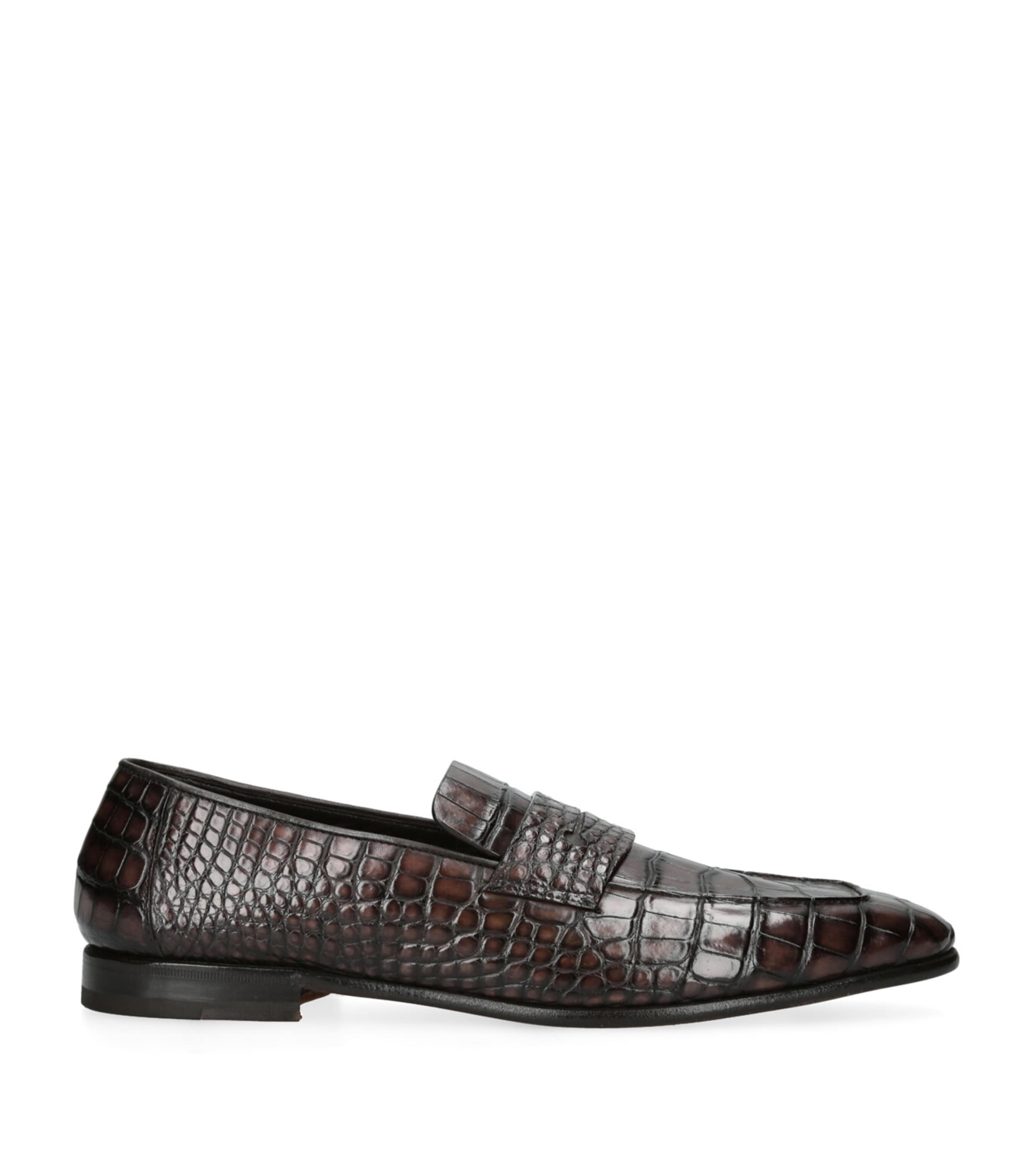 Zegna Crocodile Leather Penny Loafers Dark Brown