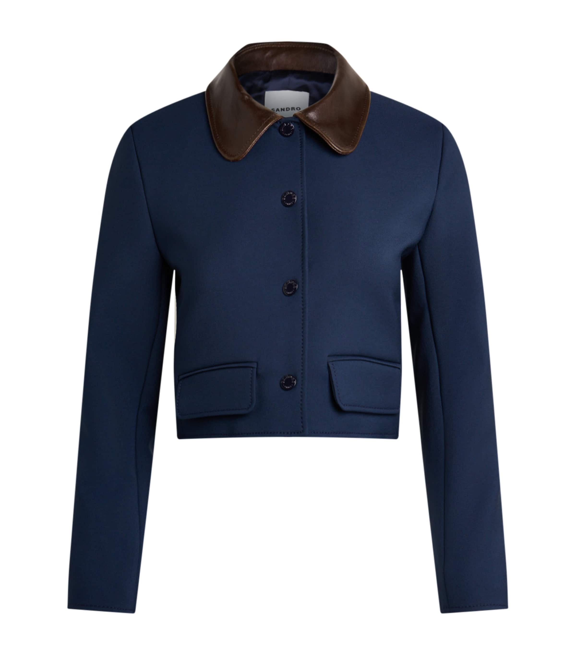 【海外限定】Sandroジャケット☆Contrast-Collar Cropped Stretc Sandro Paris Embellished Cropped Jacket | Harrods UK