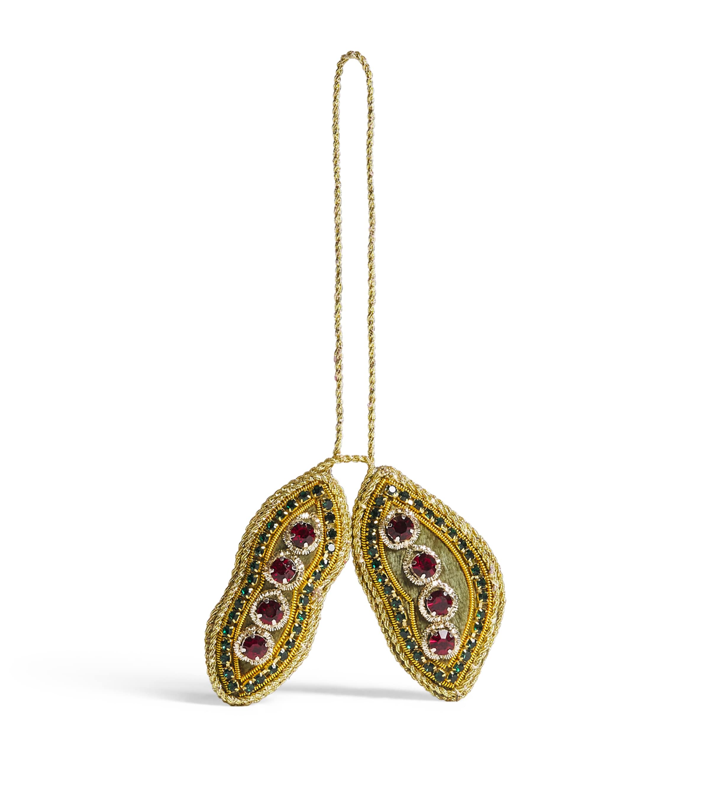 Tinker Tailor 2 Peas in a Pod Tree Decoration Moss Green & Gold