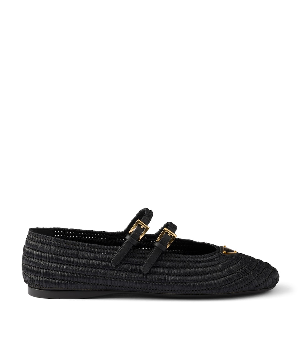 Prada Crochet Triangle Ballet Flats Black