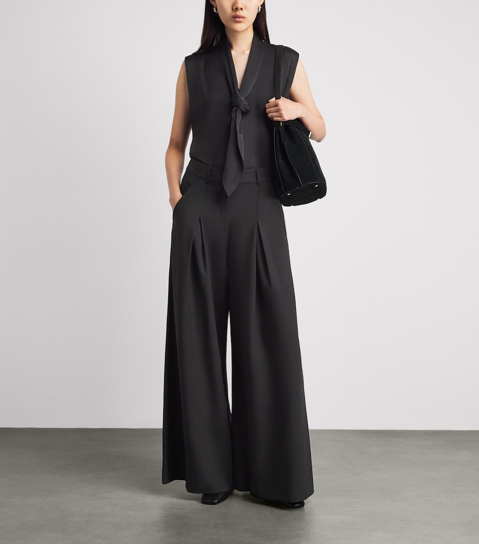 ME+EM Womens Pleated Wide Tailored Trousers Black