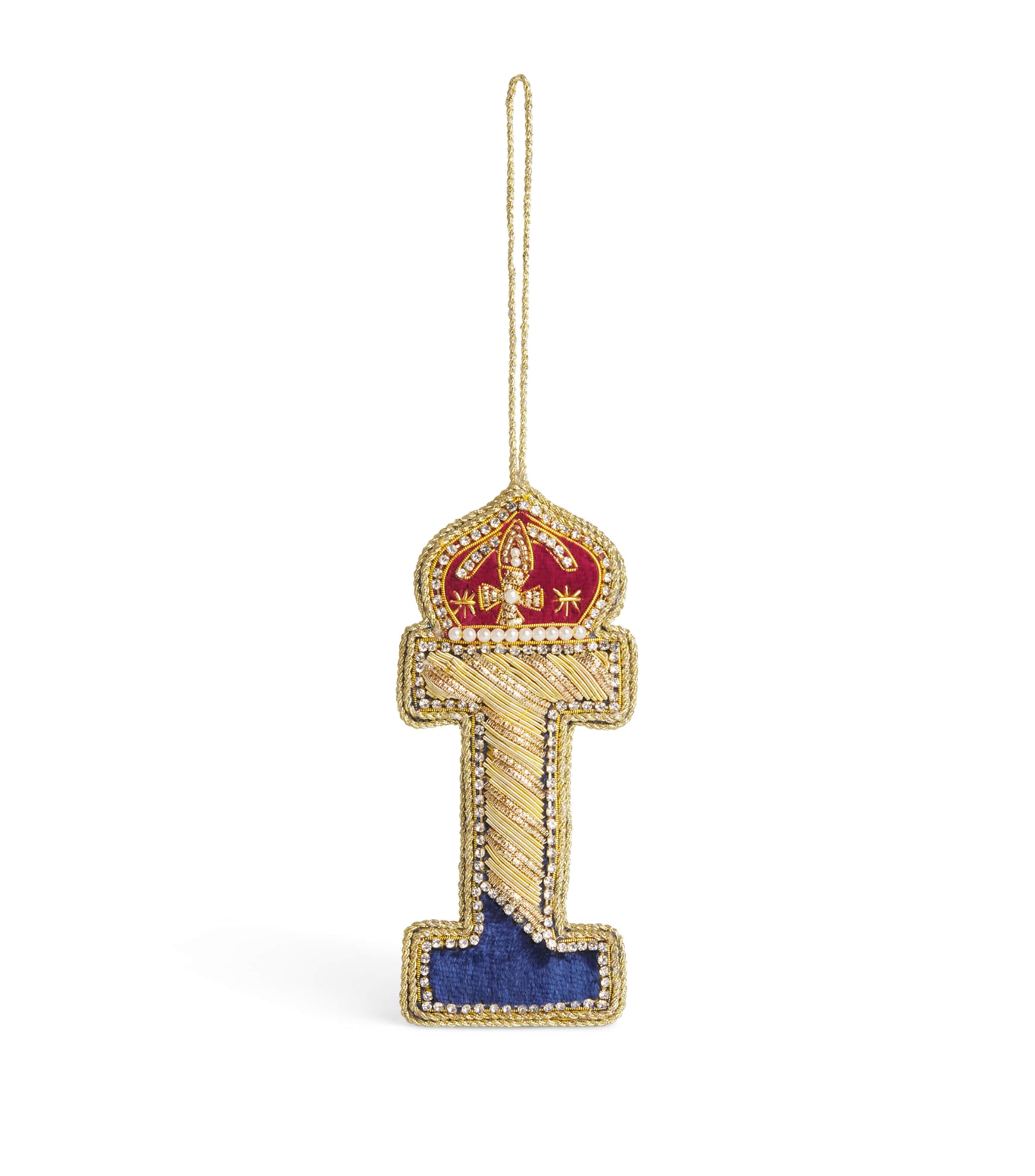 Tinker Tailor Velvet Crystal Letter I Tree Decoration Navy, Gold & Wine