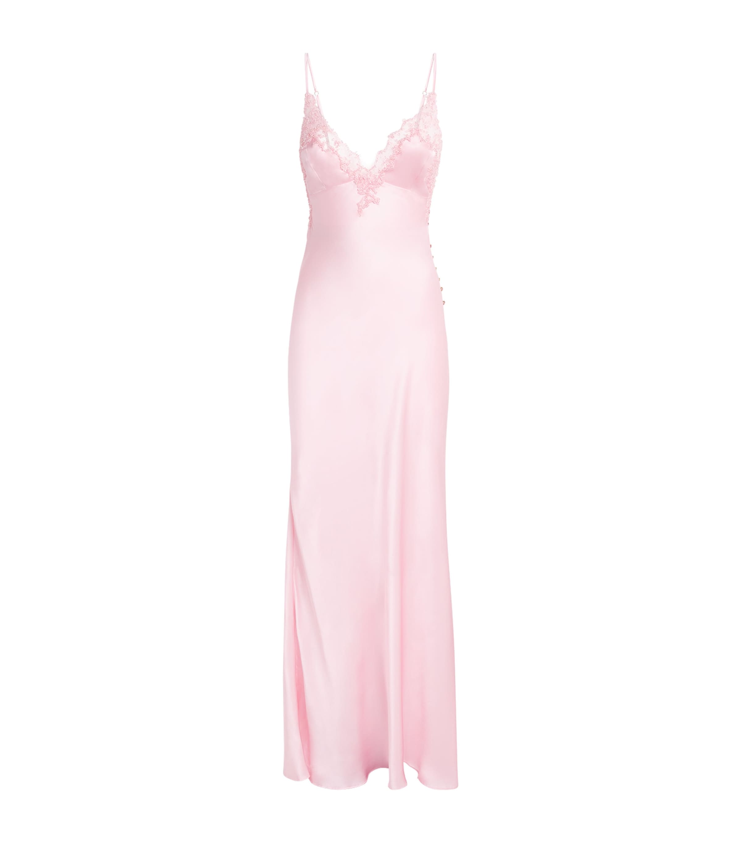 Rosamosario Womens Silk Lace-Trim Long Slip Dress Pink