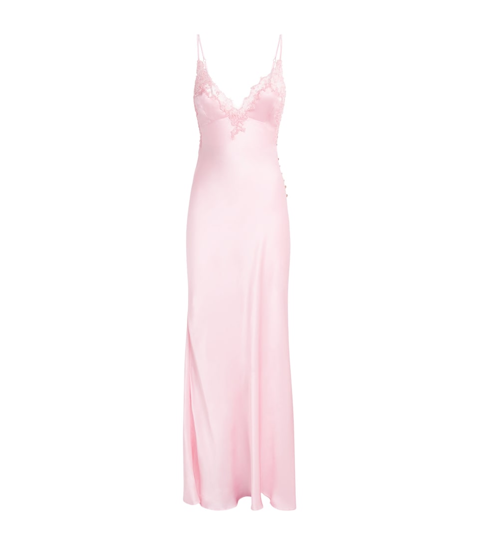 Rosamosario Womens Silk Lace-Trim Long Slip Dress Pink
