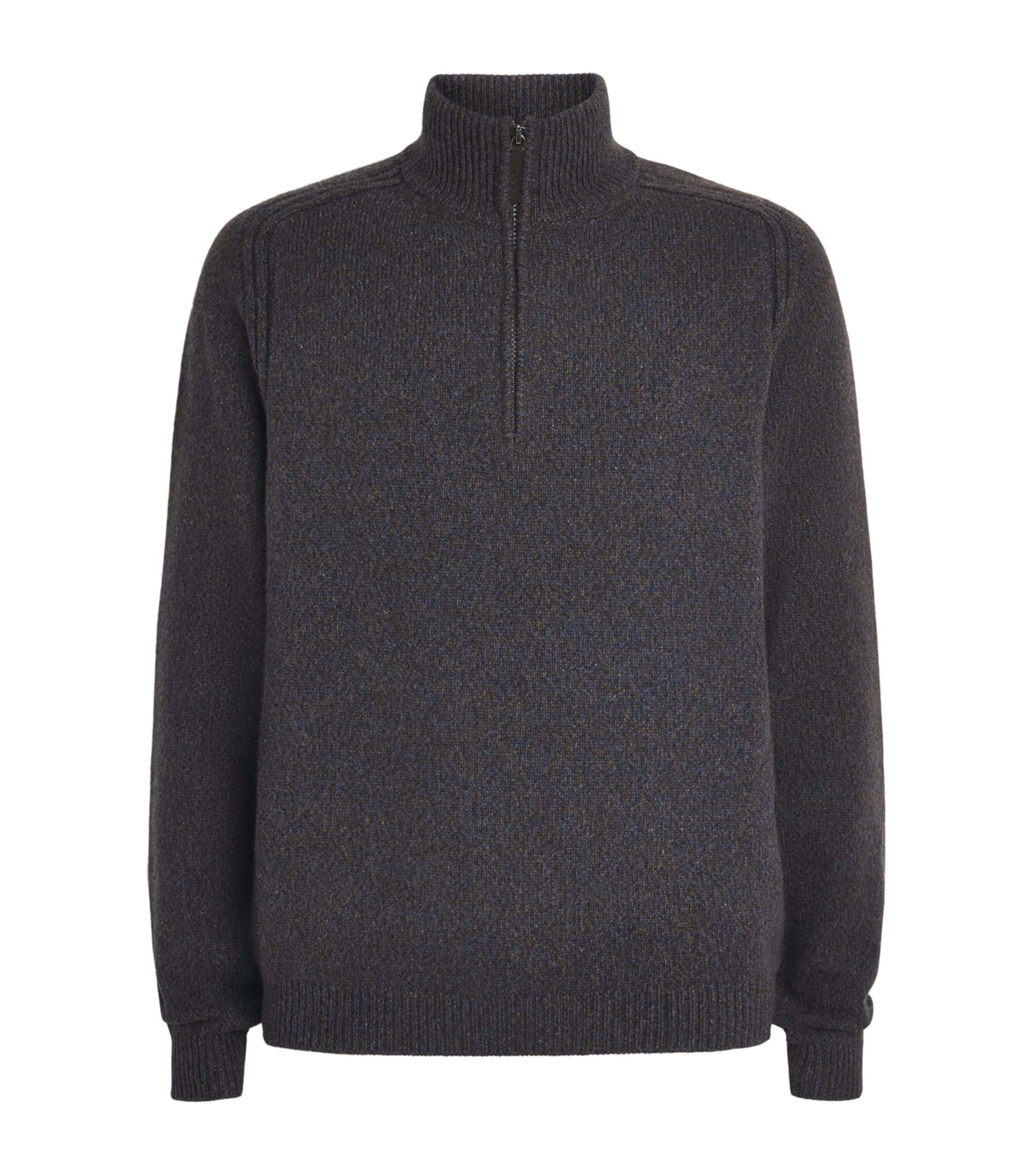Sease Mens Cashmere Mouliné Half-Zip Sweater Blue Brown