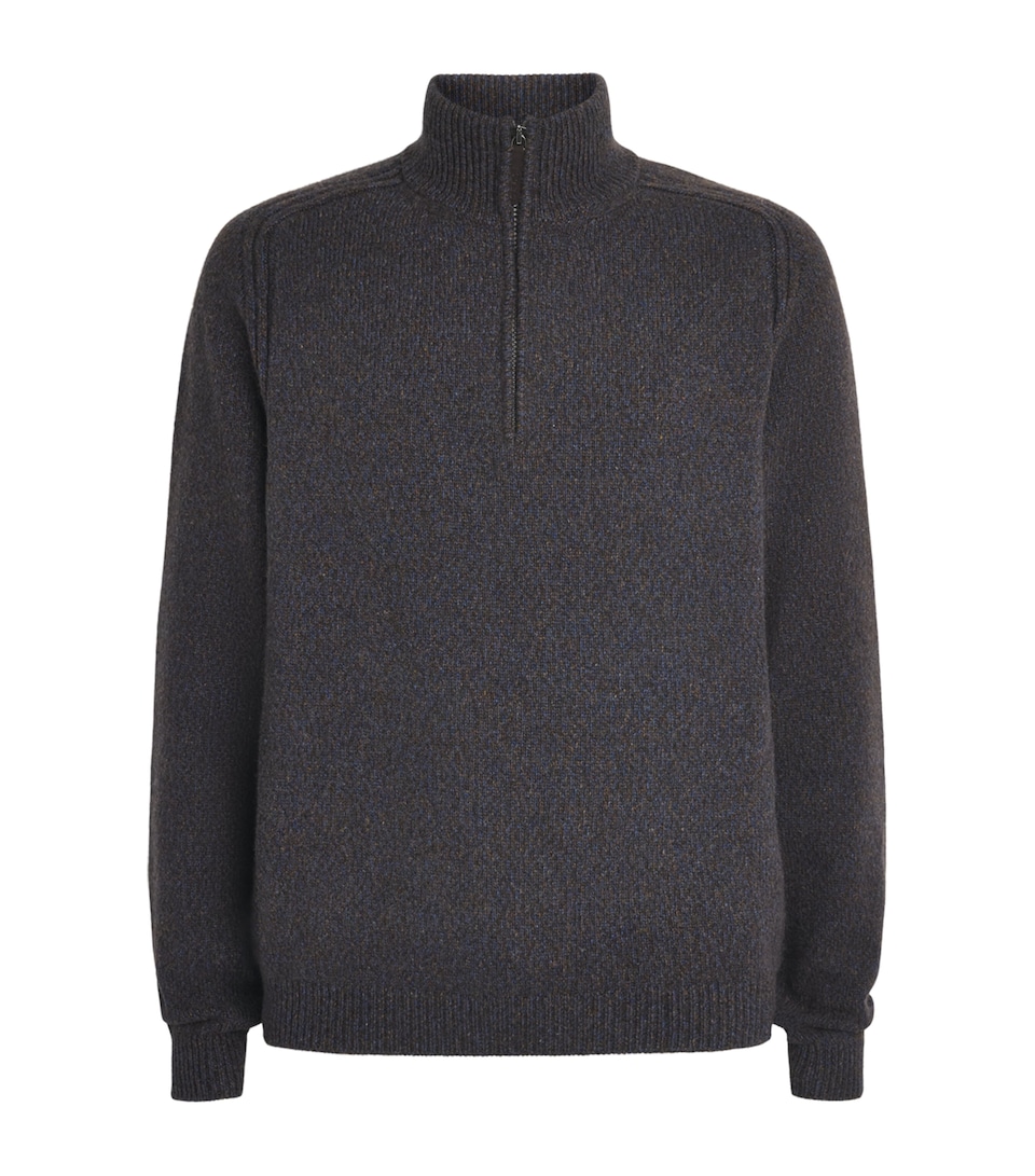 Sease Mens Cashmere Mouliné Half-Zip Sweater Blue Brown