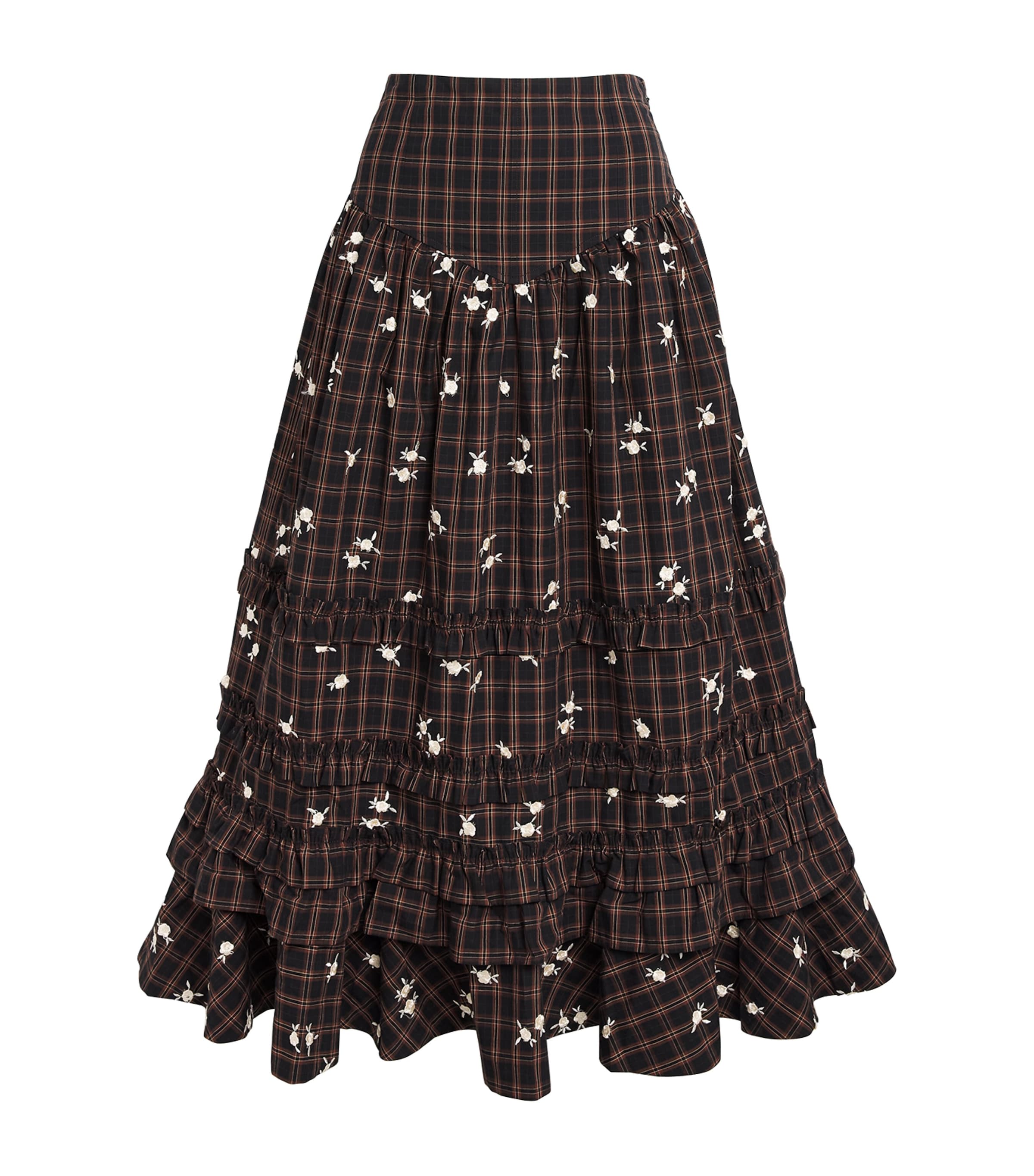 GANNI Womens Organic Cotton Printed Midi Skirt Cappuccino