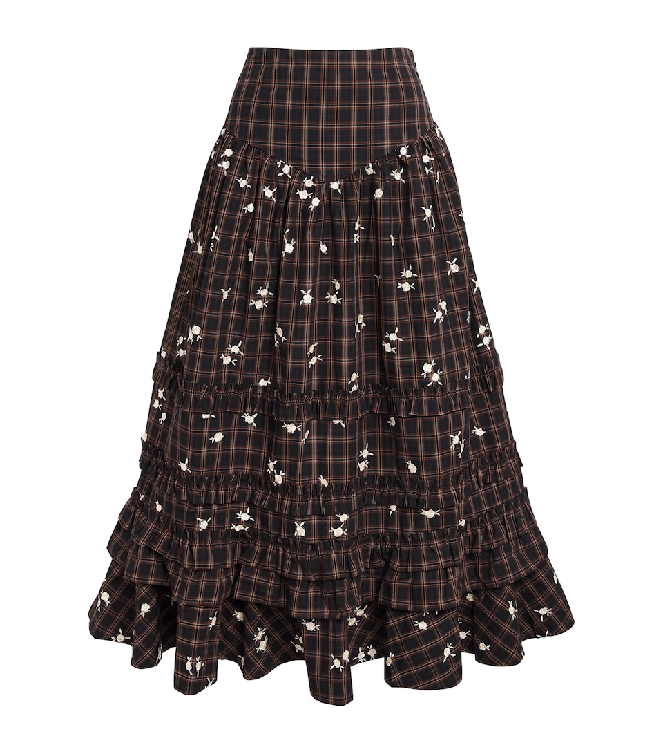 GANNI Womens Organic Cotton Printed Midi Skirt Cappuccino