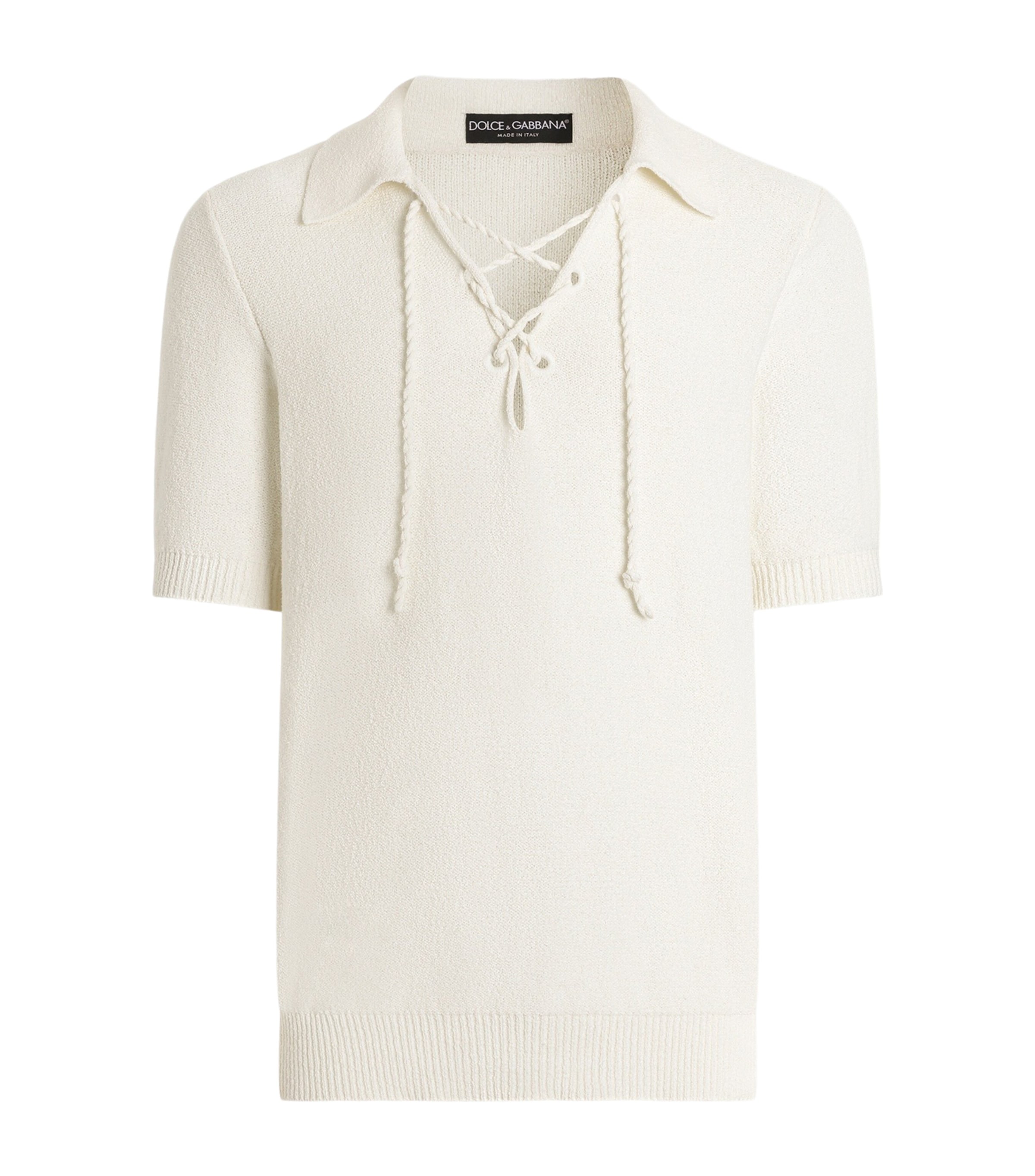 Dolce&Gabbana Mens Cotton-Blend Serafino Drawstring Polo Shirt Beige