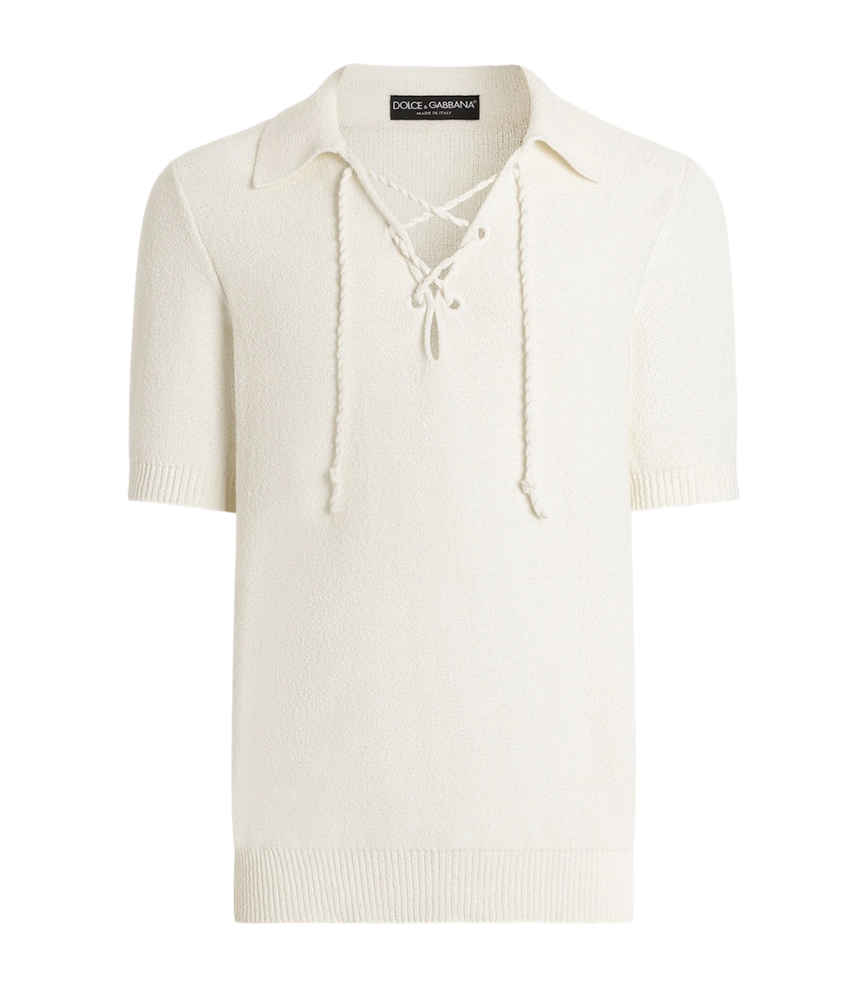 Dolce&Gabbana Mens Cotton-Blend Serafino Drawstring Polo Shirt Beige
