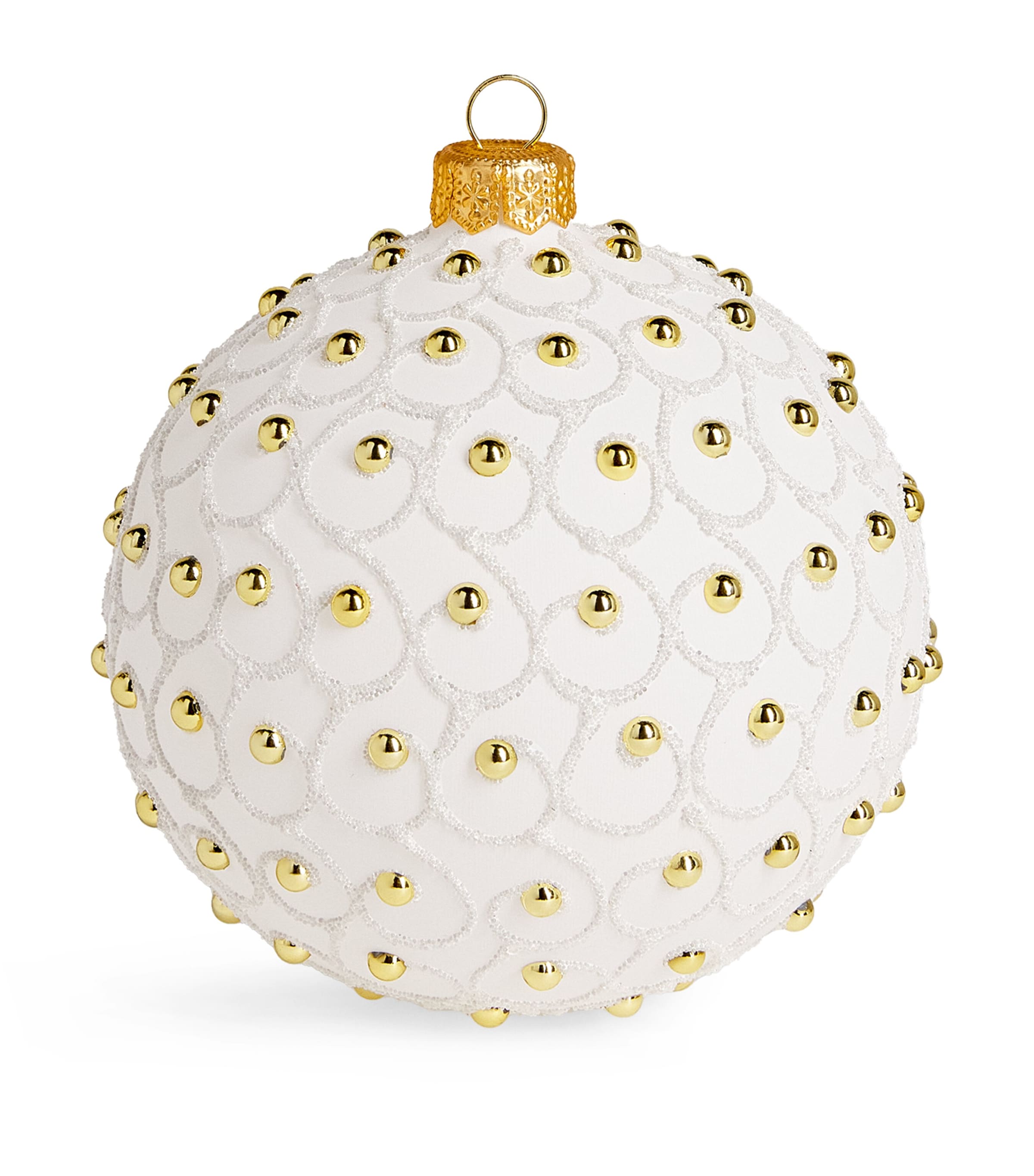 Harrods Embellished Glitter Swirl Bauble White Egg Shell