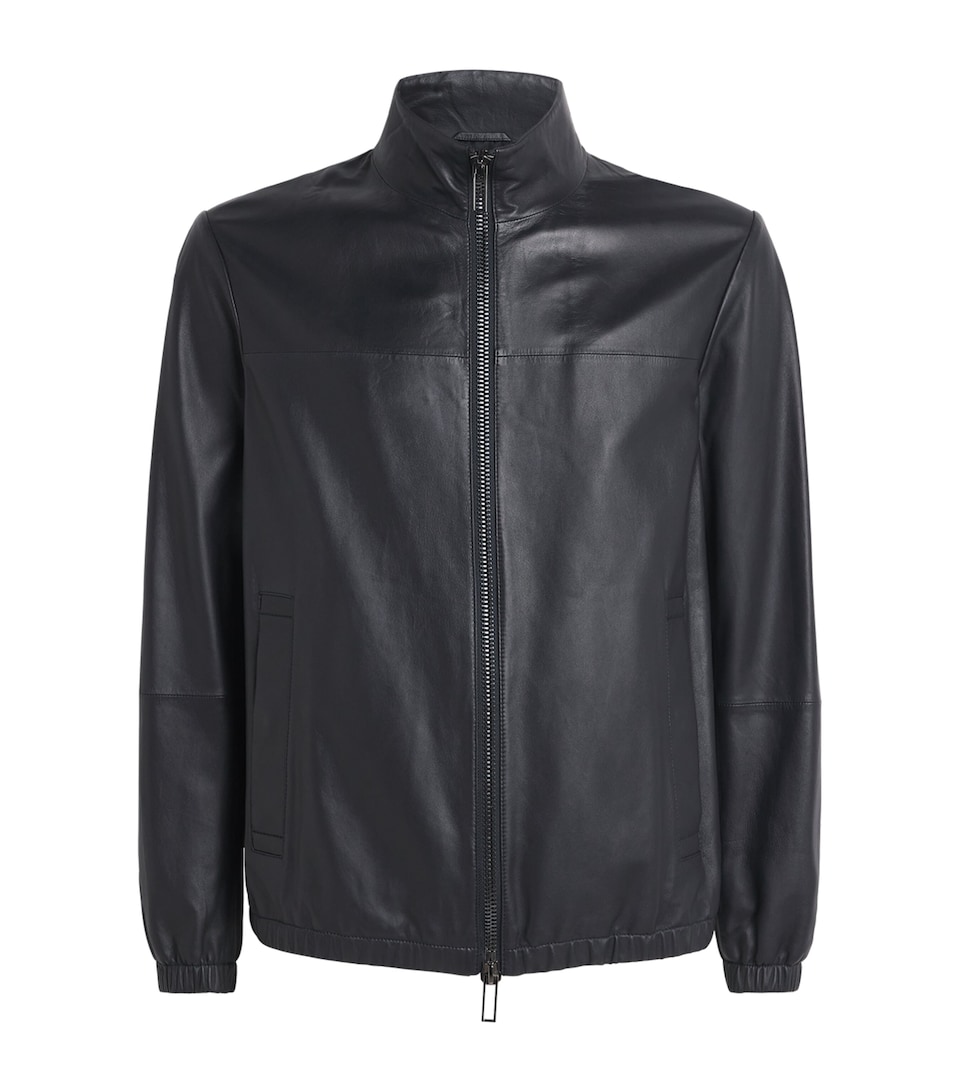Funnel-Neck Leather Jacket