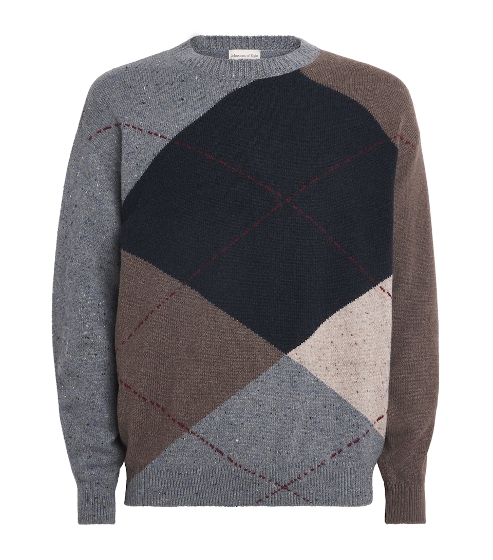 Johnstons Of Elgin Mens Cashmere Exploded Argyle Sweater Cairngorm