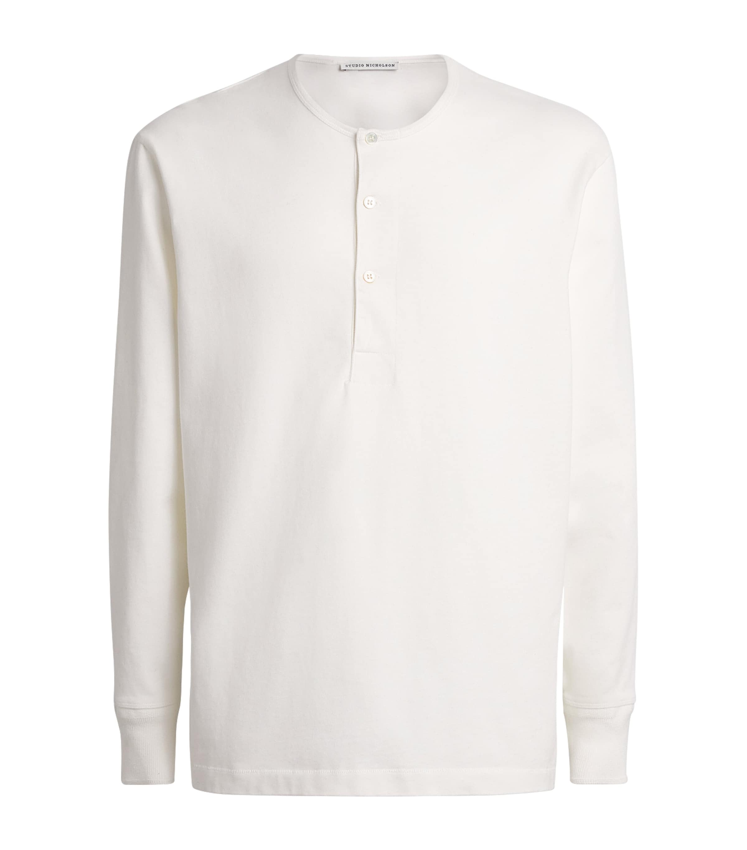 Studio Nicholson Mens Cotton Henley T-Shirt Parchment