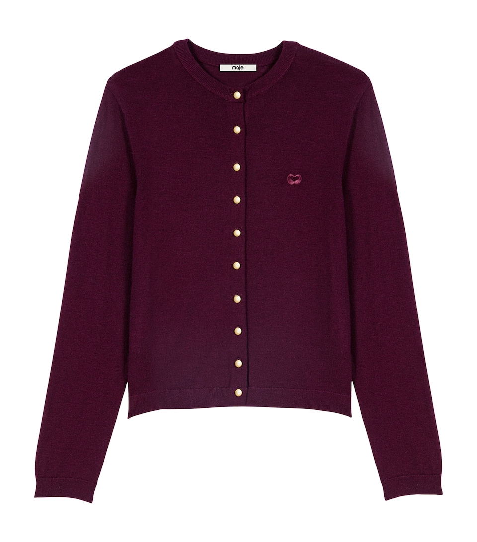 Maje Womens Wool Embroidered-Logo Cardigan Eggplant