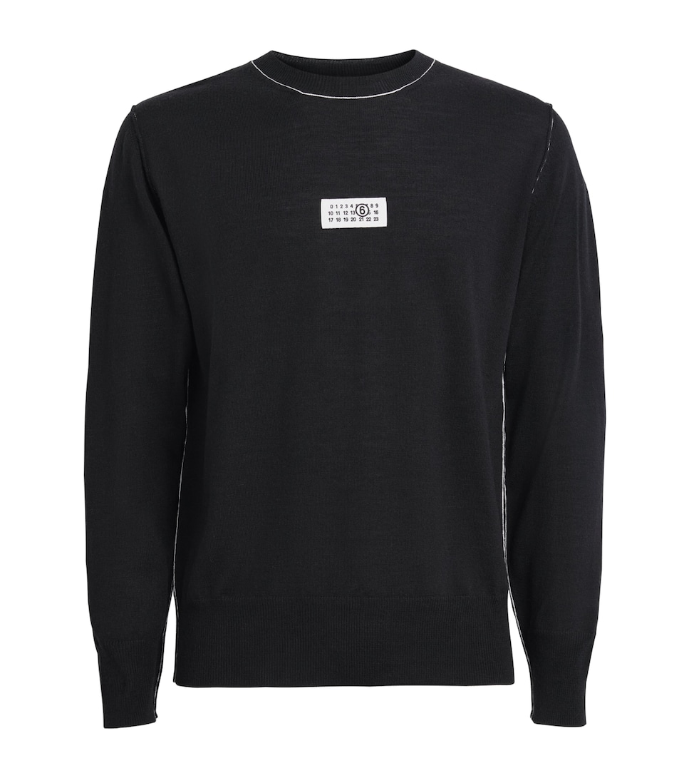 MM6 Maison Margiela Mens Virgin Wool-Blend Numeric Tab Sweater Black