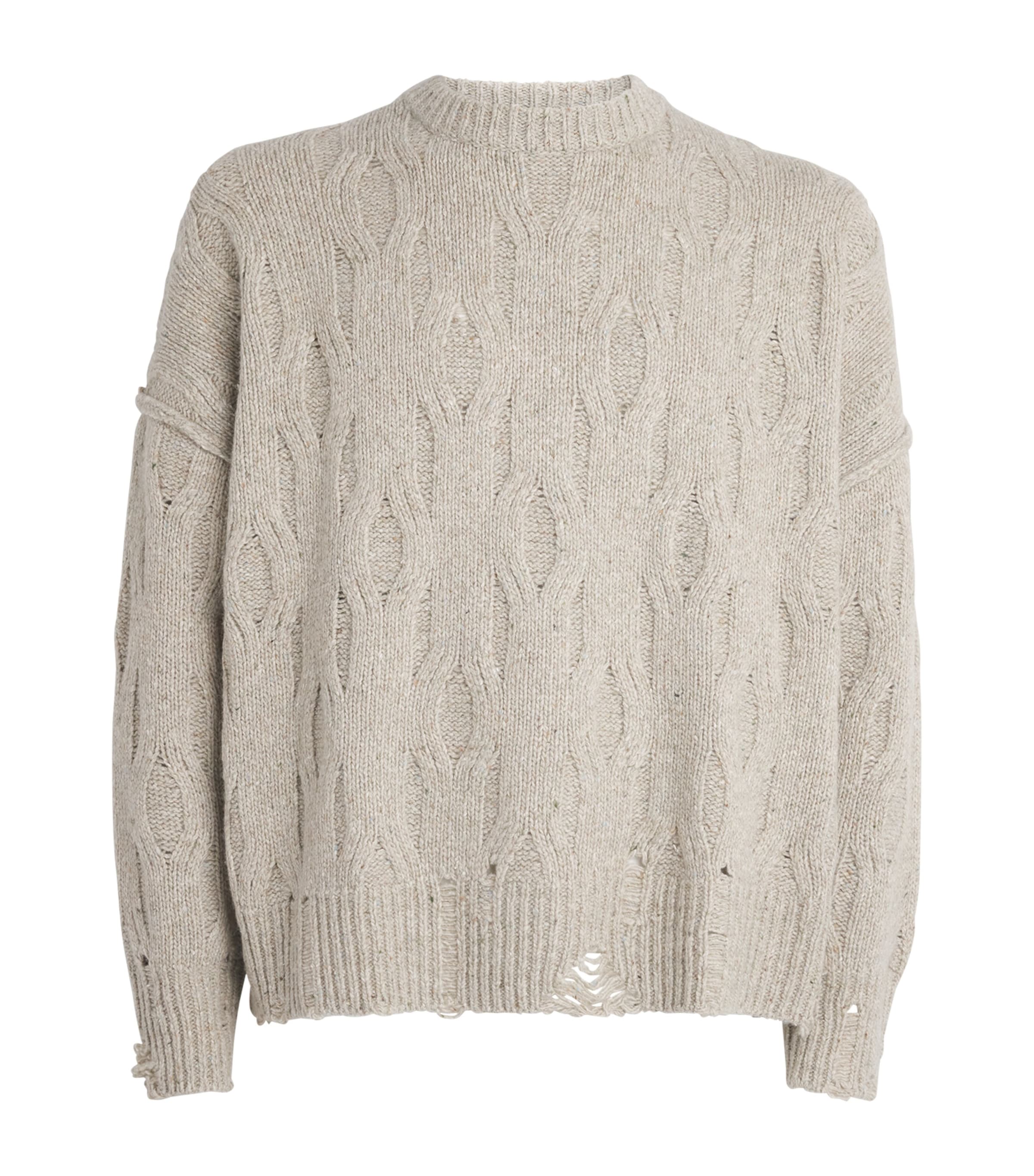 Represent Mens Wool-Blend Distressed Sweater Taupe