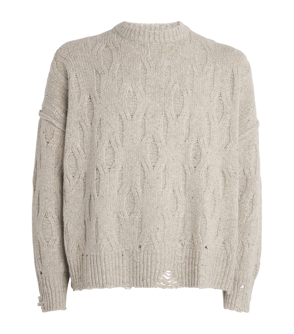Represent Mens Wool-Blend Distressed Sweater Taupe