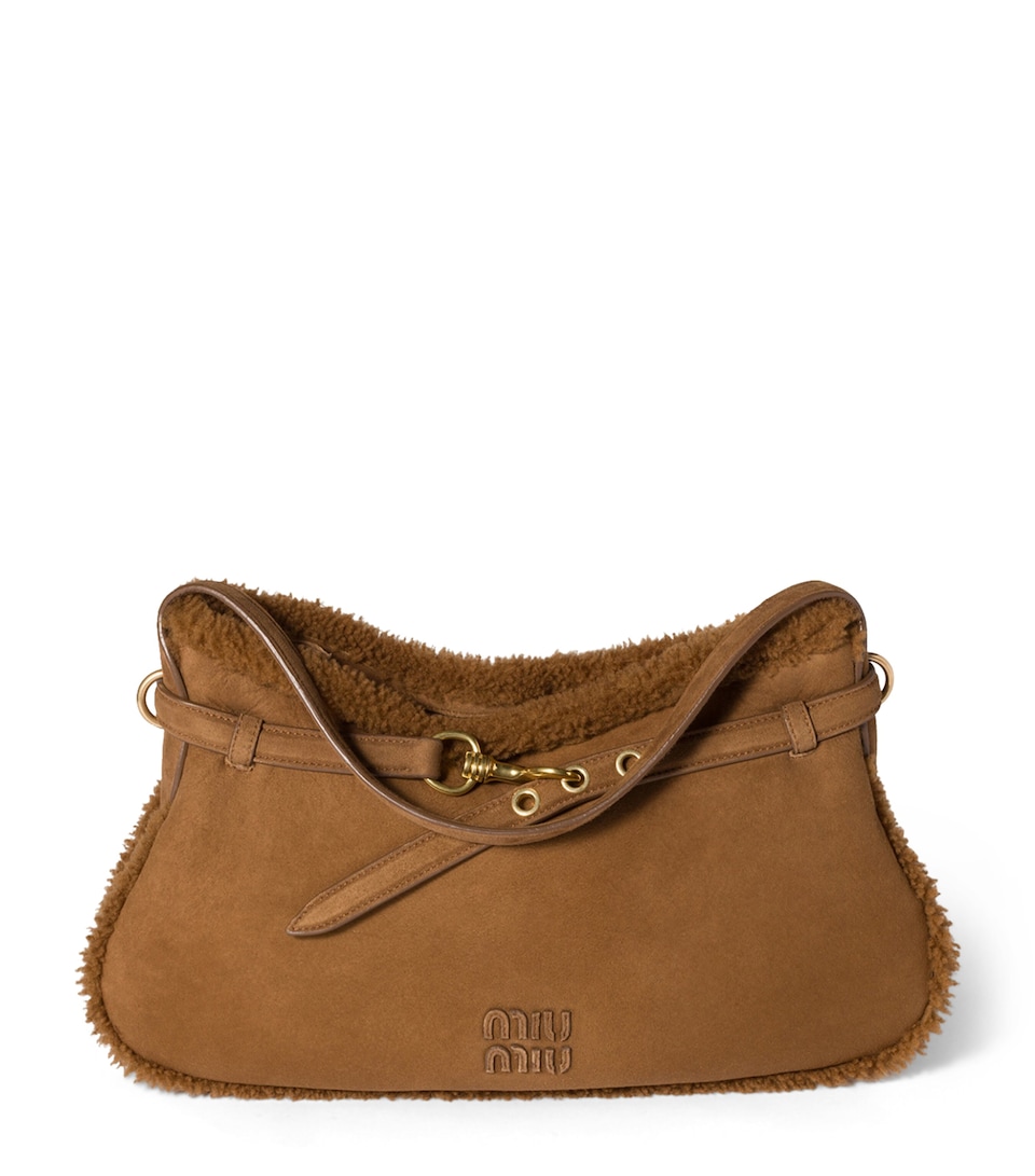 Miu Miu Womens Suede-Shearling Aventure Shoulder Bag