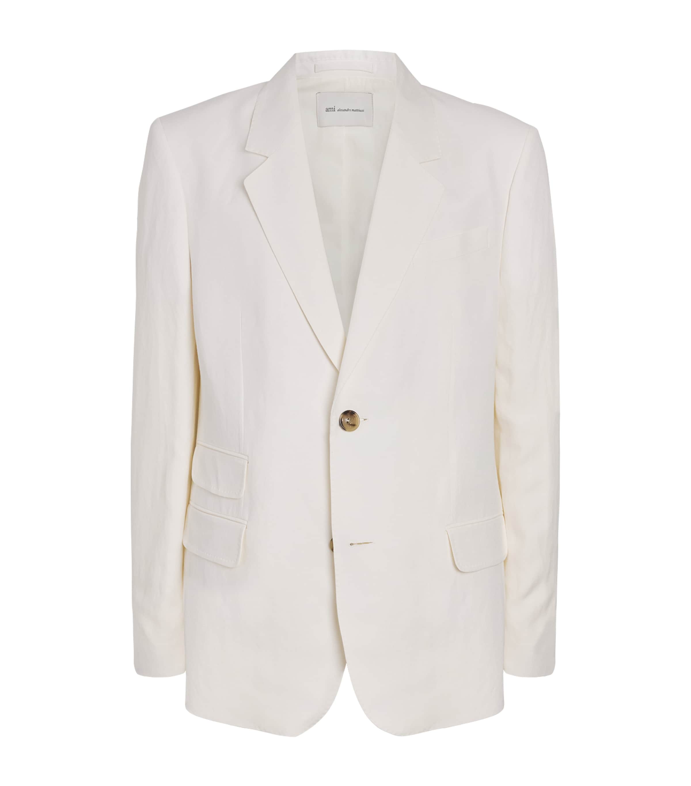 AMI Paris Mens Single-Breasted Blazer Blanc Creme