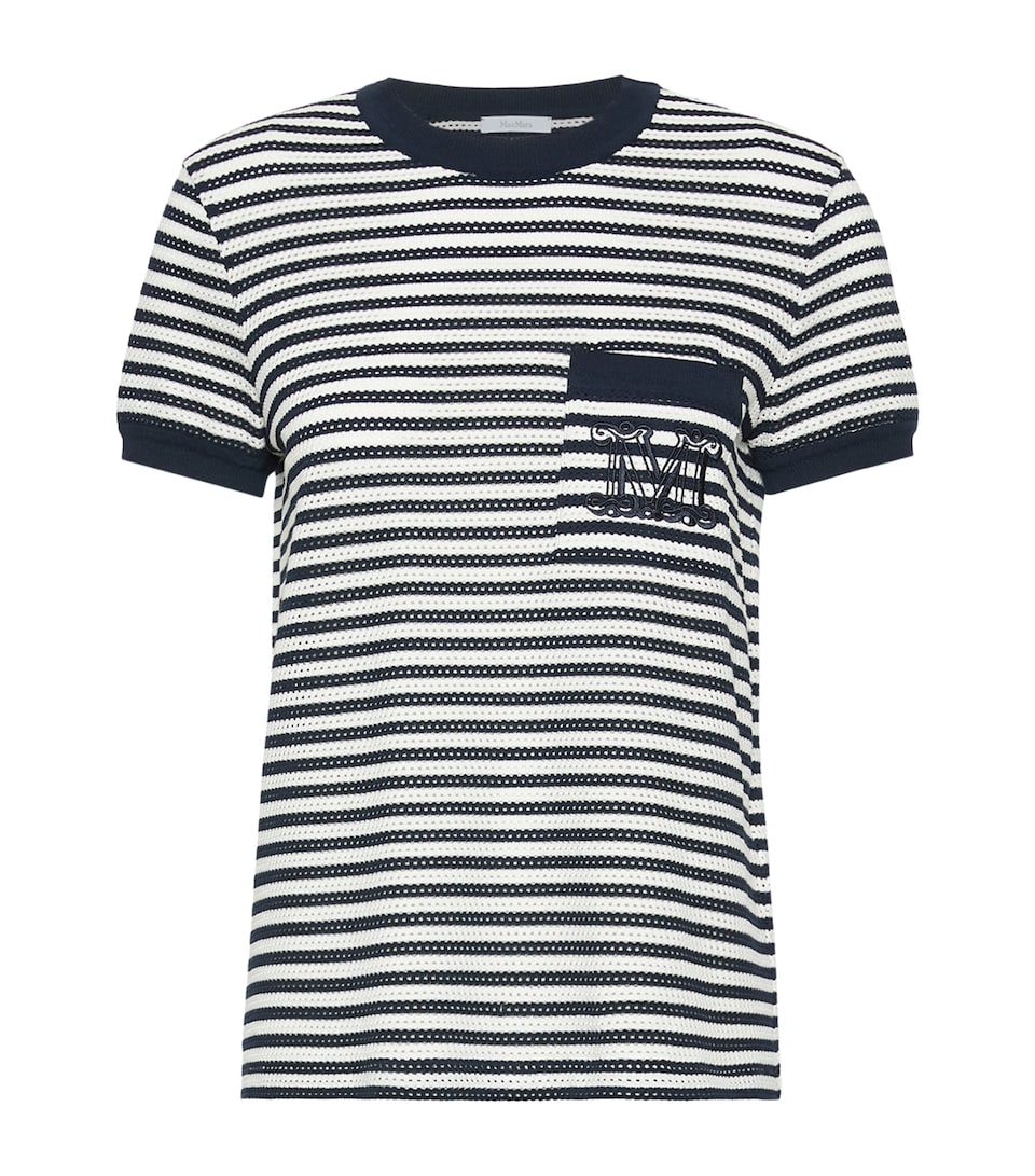 Max Mara Womens Mesh Stripe T-Shirt White Blue
