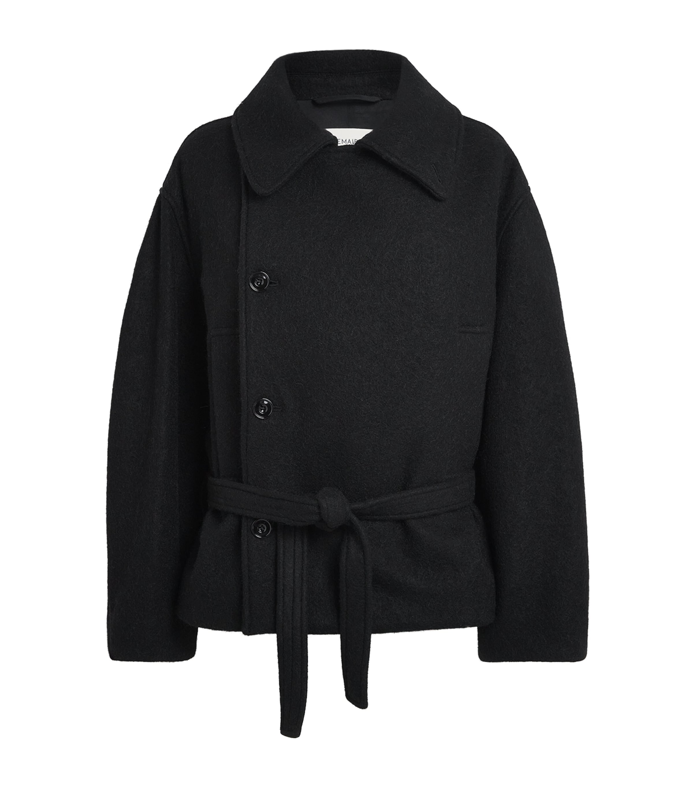 Lemaire Womens Alpaca-Wool Cropped Wrap Coat Black