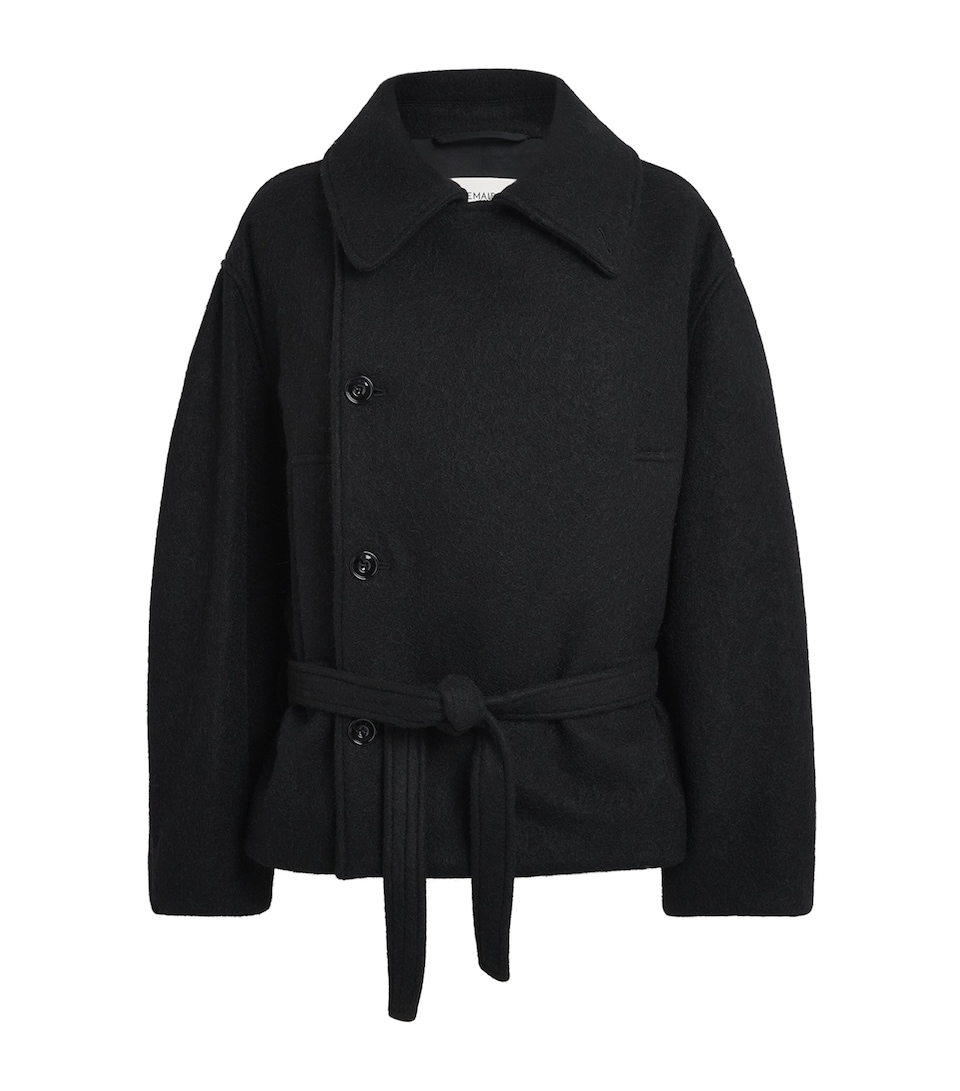 Lemaire Womens Alpaca-Wool Cropped Wrap Coat Black