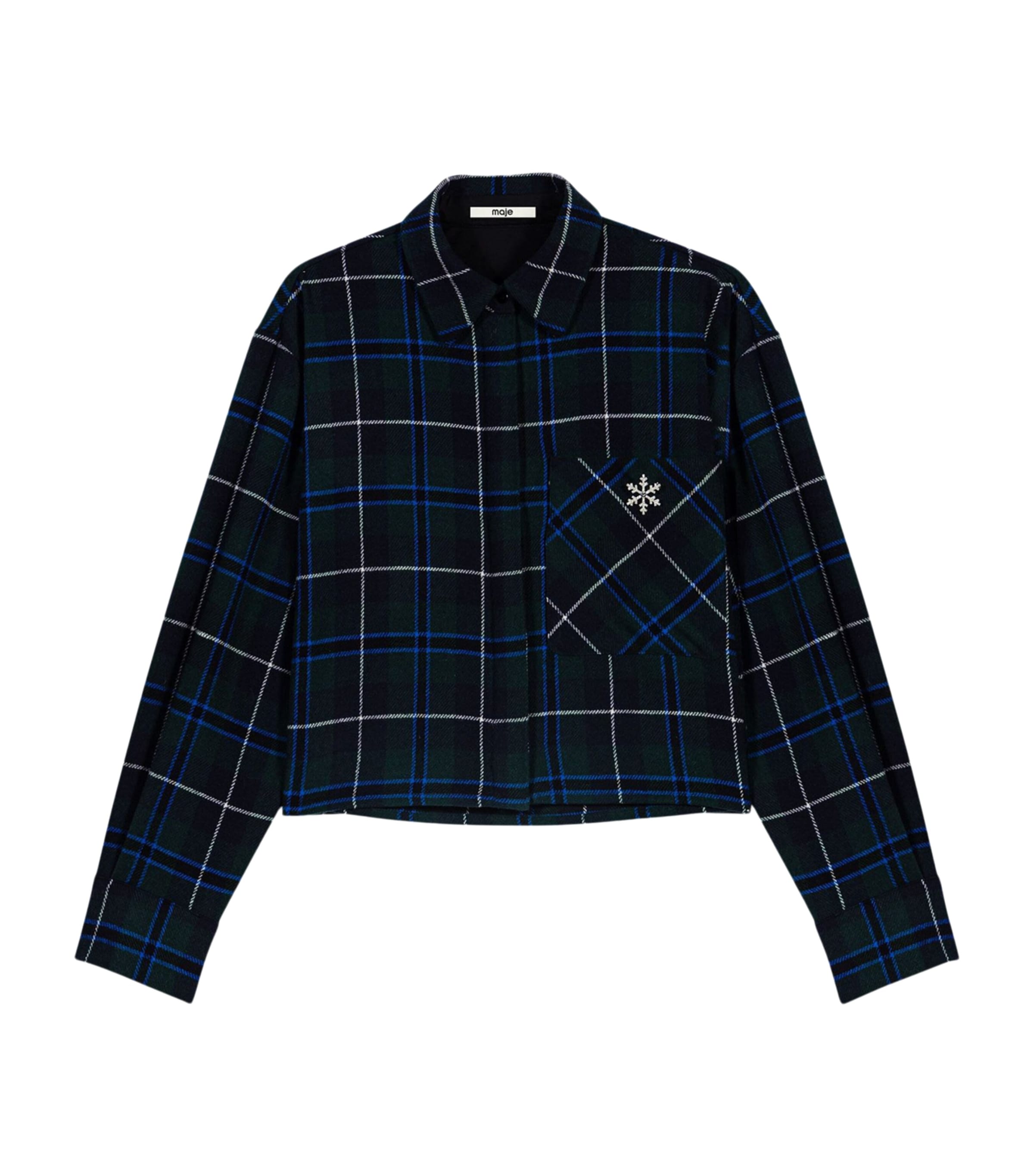 Maje Womens Cropped Tartan Shirt Bottle Green