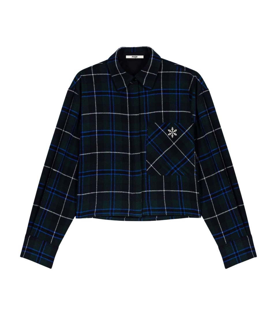 Maje Womens Cropped Tartan Shirt Bottle Green