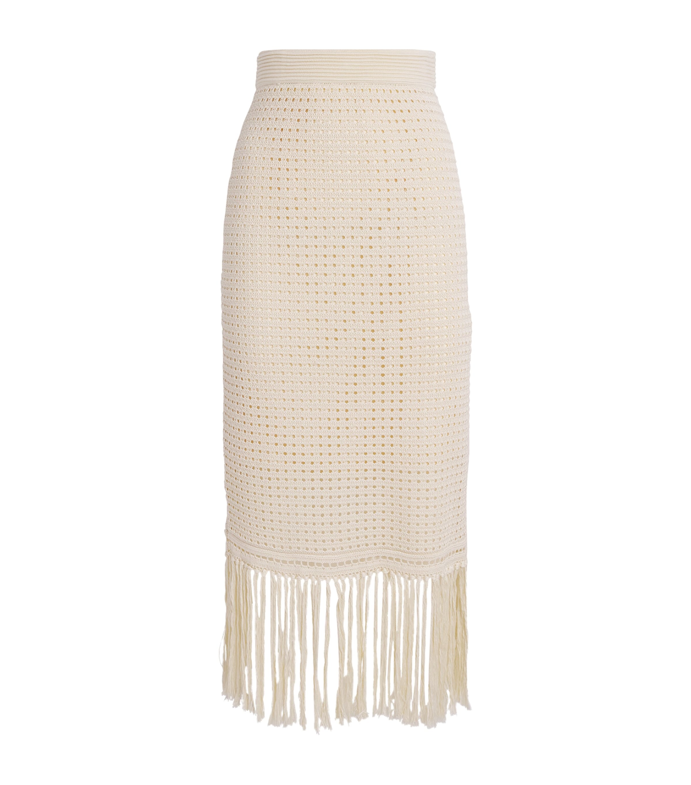 Zimmermann Womens Crochet Fringe Indra Midi Skirt Cream