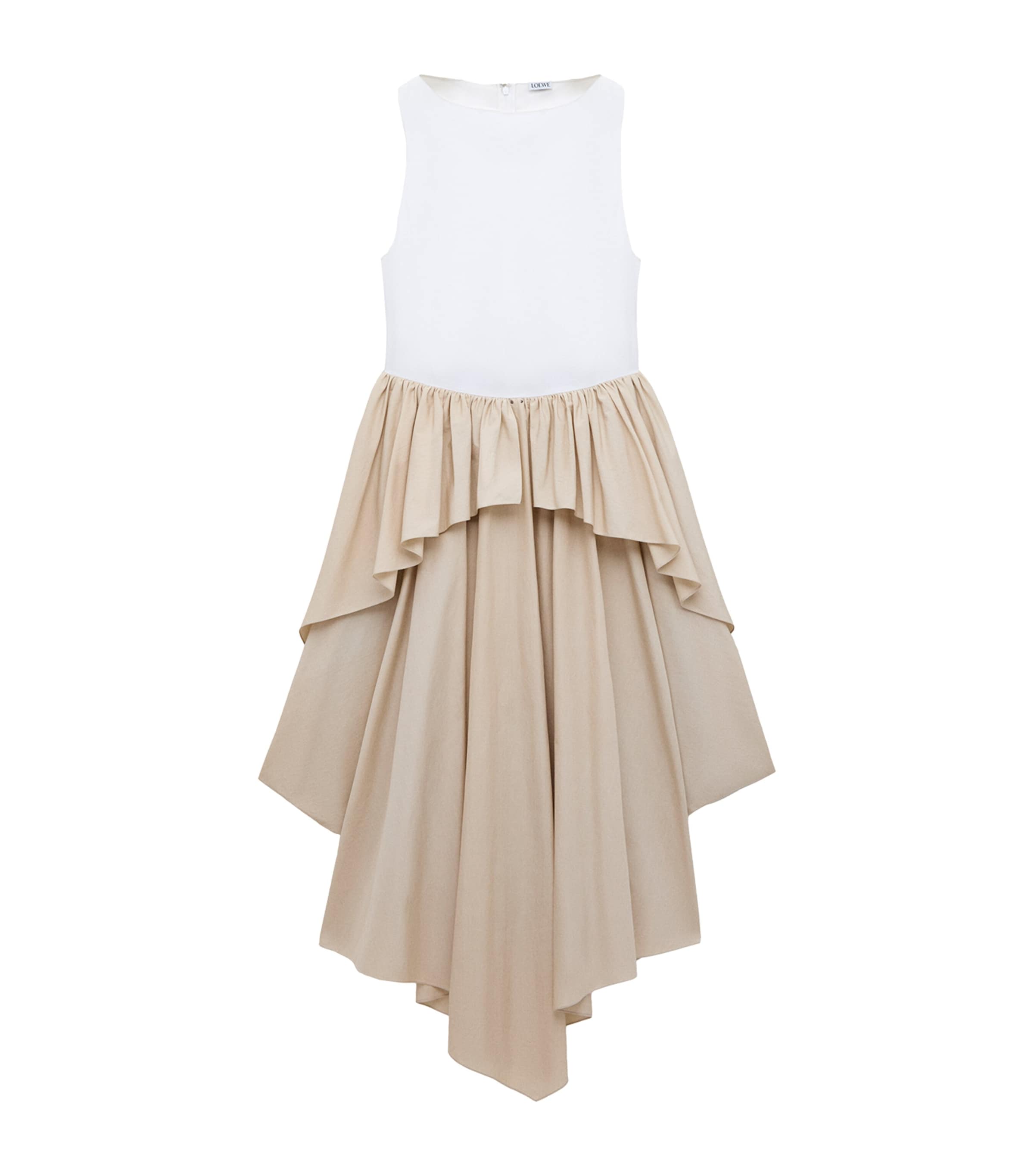 LOEWE Womens x Paula’s Ibiza Cotton Asymmetric Midi Dress White/beige