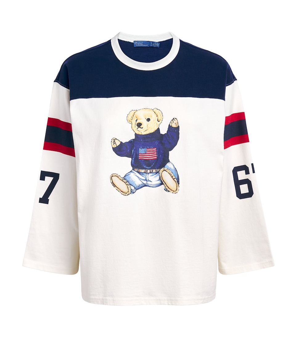 Polo Ralph Lauren Womens Cotton Sitting Bear T-Shirt Warm Wht/newport Nvy